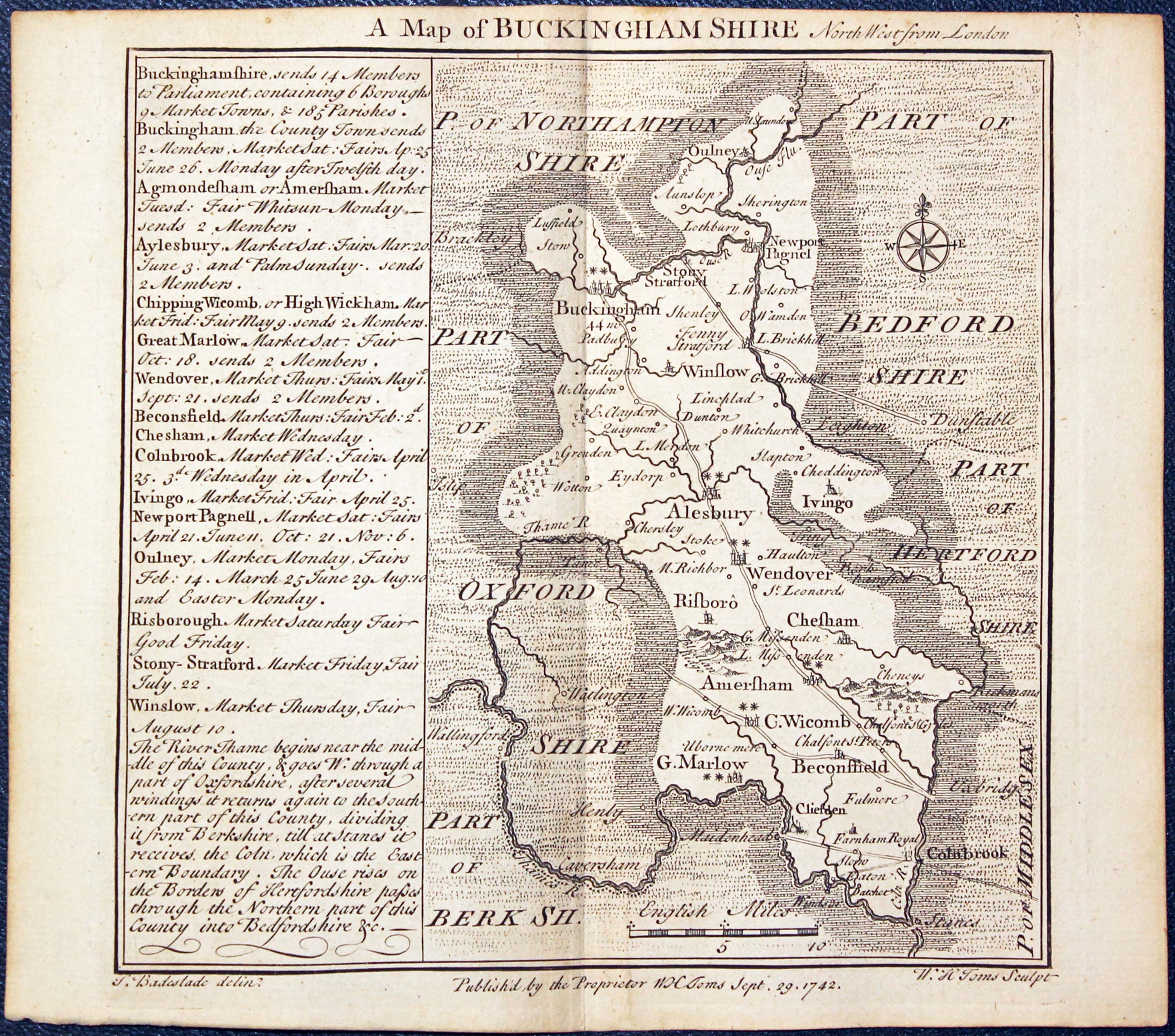 Map of Buckinghamshire by W. H. Toms and T.Badeslade 1742  Map of Buckinghamshire by W. H. Toms and T.Badeslade 1742