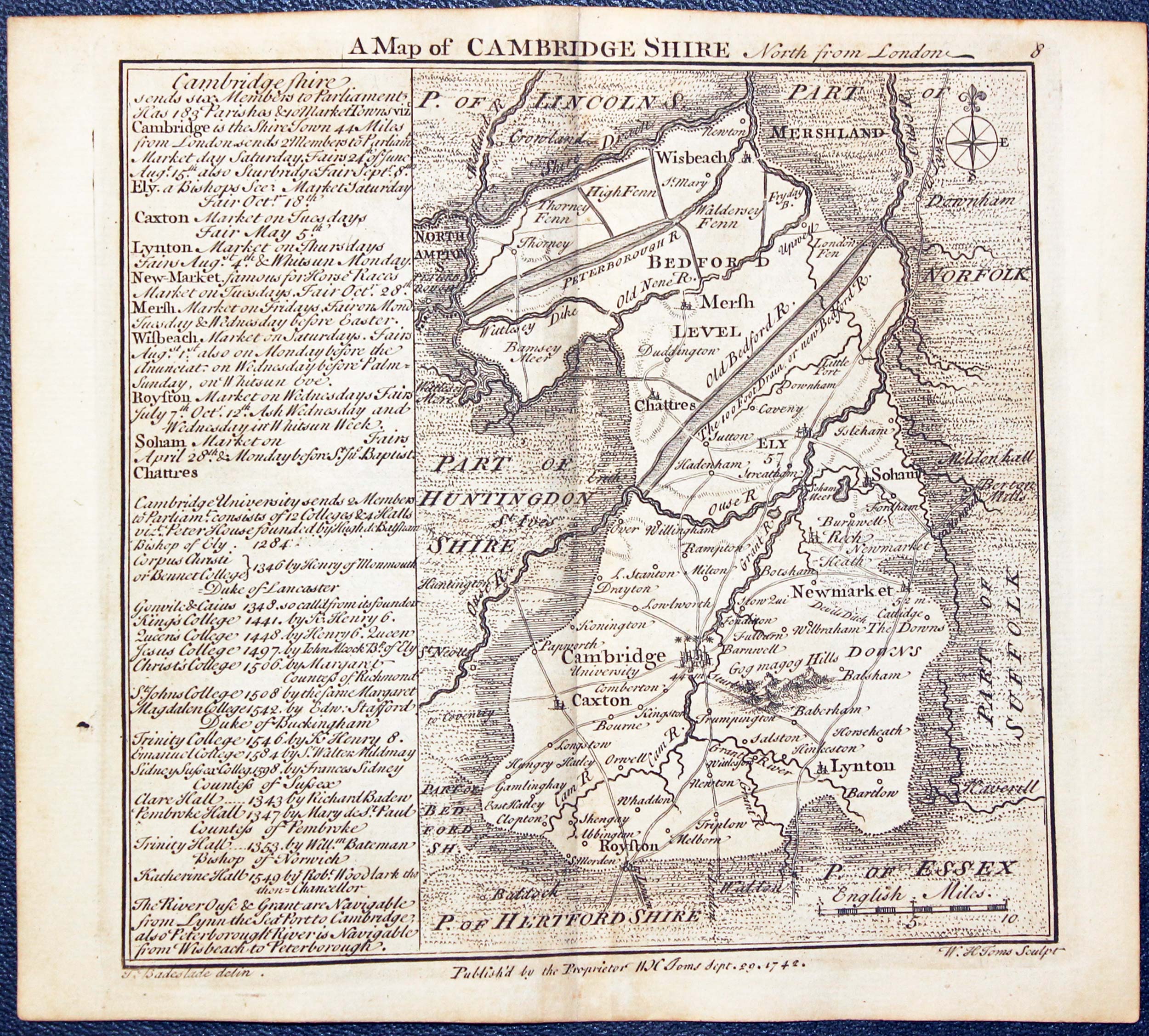 Map of Cambridgeshire W. H. Toms and T.Badeslade 1742  Map of Cambridgeshire W. H. Toms and T.Badeslade 1742