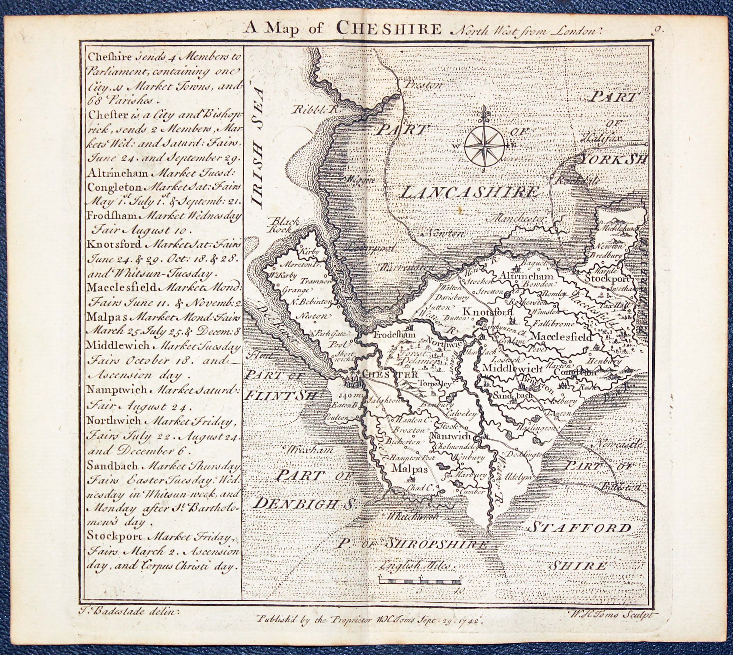 Map of Cheshire by W. H. Toms and T.Badeslade 1742  Map of Cheshire by W. H. Toms and T.Badeslade 1742