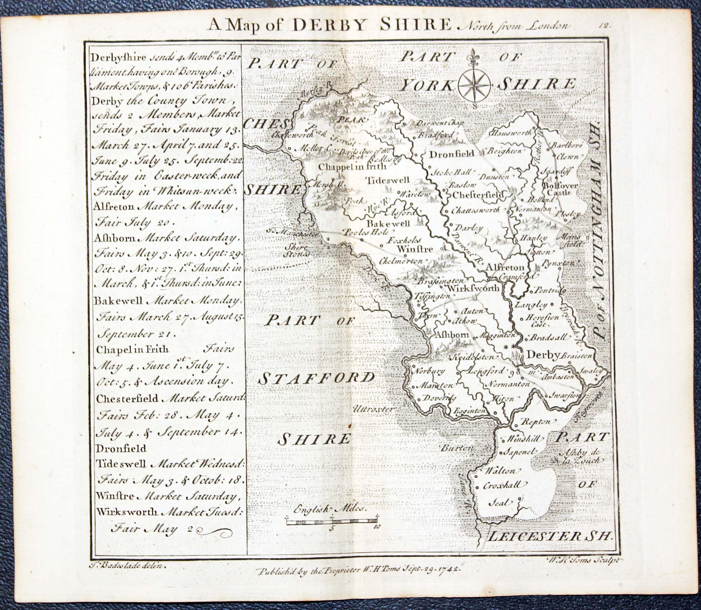 Map of Derbyshire W. H. Toms and T.Badeslade 1742  Map of Derbyshire W. H. Toms and T.Badeslade 1742