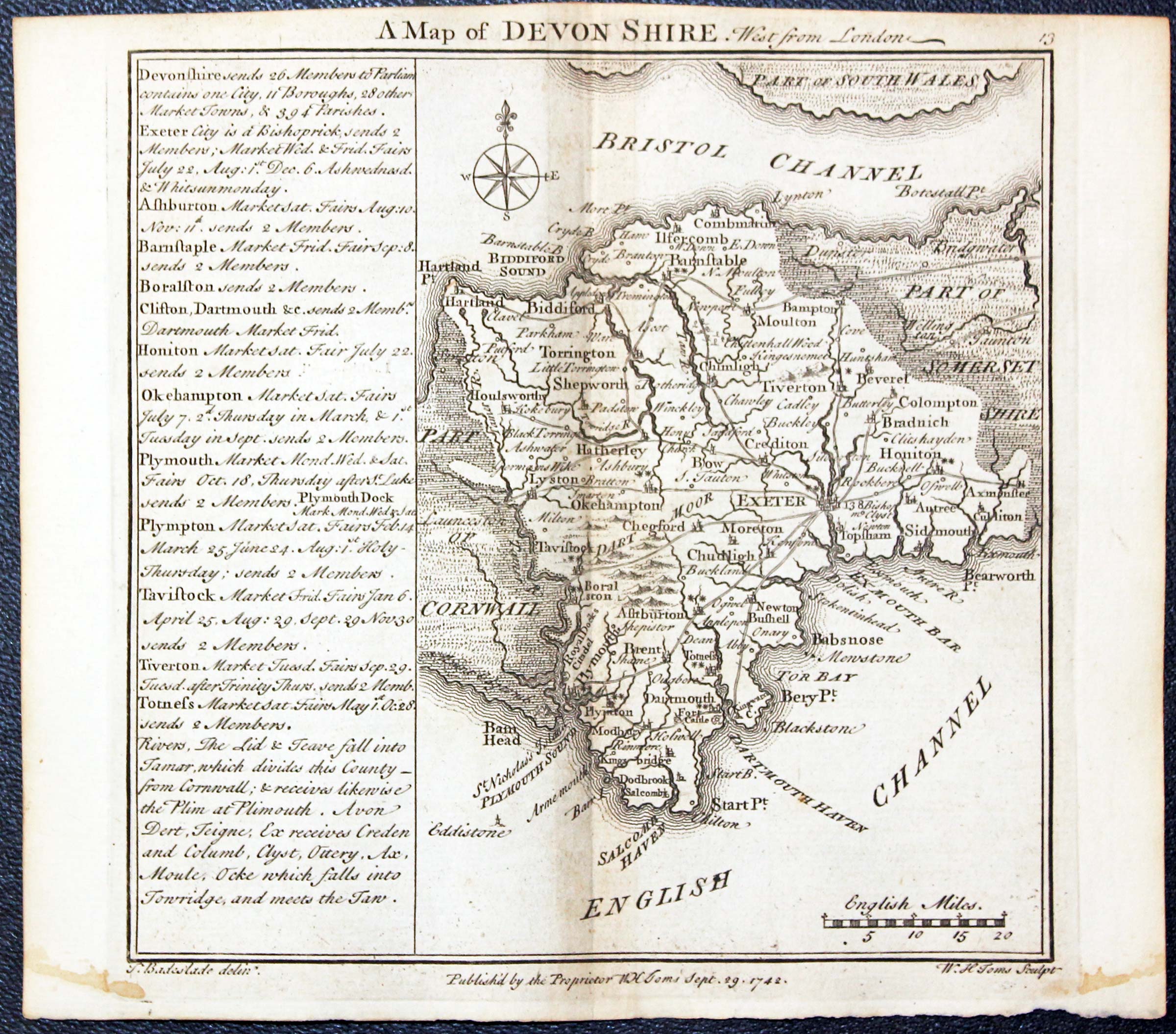 Map of Devonshire W. H. Toms and T.Badeslade 1742  Map of Devonshire W. H. Toms and T.Badeslade 1742