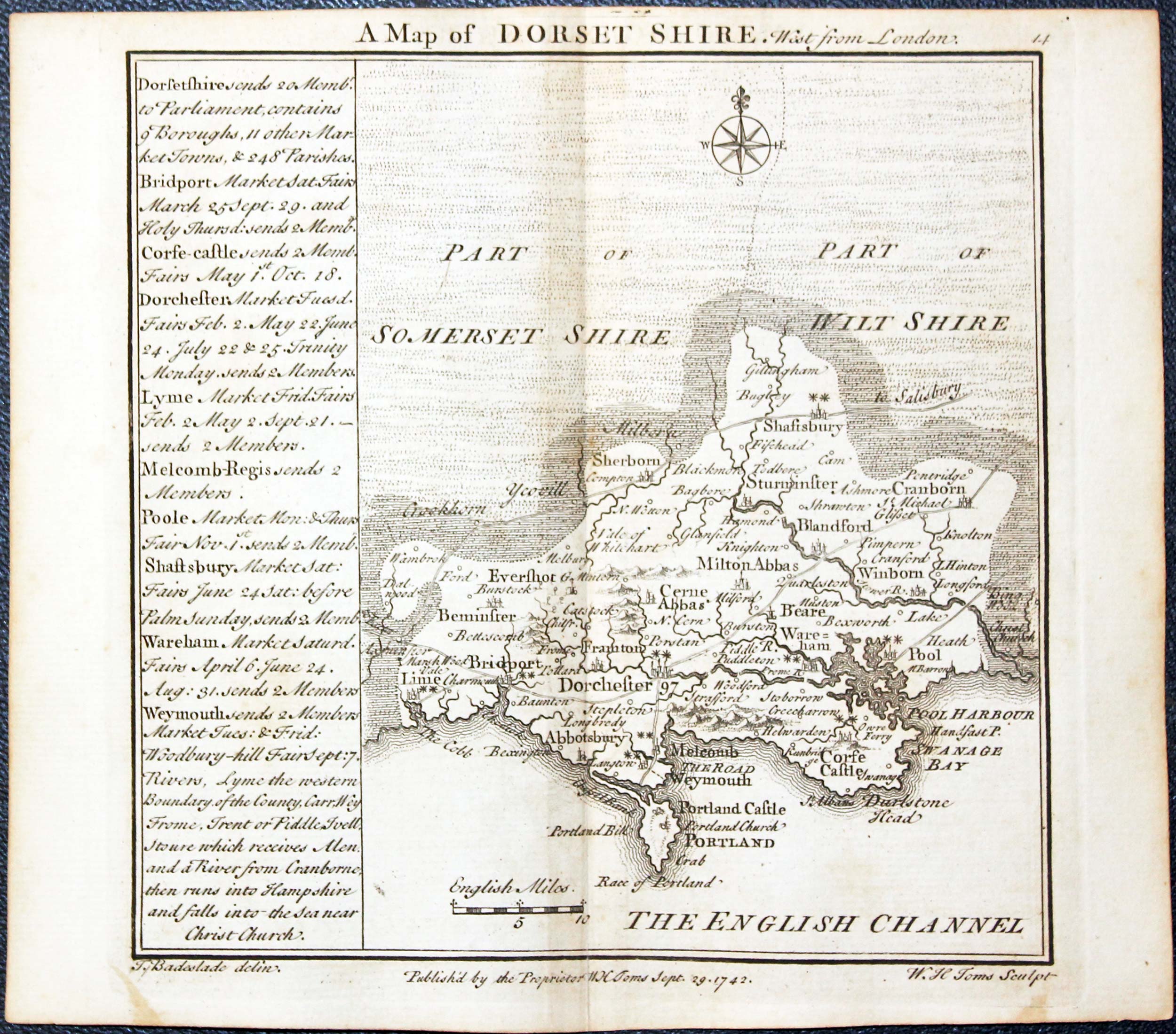 Map of Dorsetshire W. H. Toms and T.Badeslade 1742  Map of Dorsetshire W. H. Toms and T.Badeslade 1742