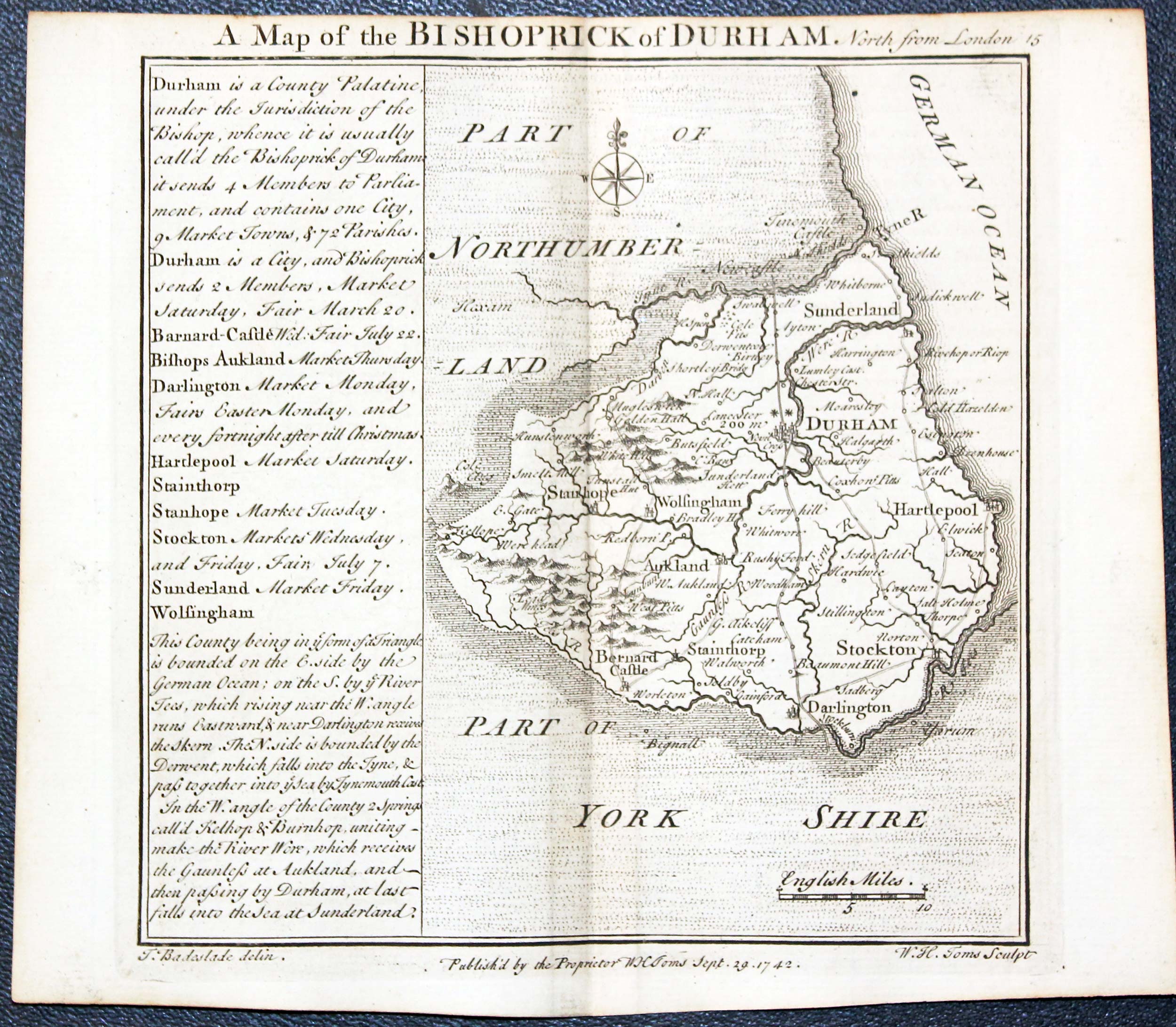 Map of County Durham W. H. Toms and T.Badeslade 1742  Map of County Durham W. H. Toms and T.Badeslade 1742