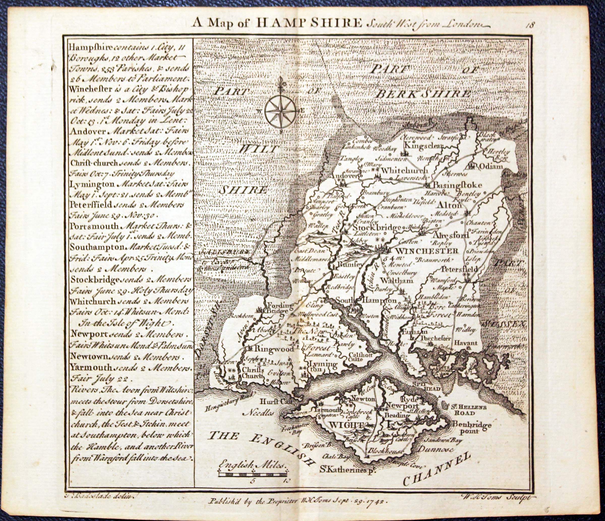 Map of Hampshire and Isle of Wight by W. H. Toms and T.Badeslade 1742  Map of Hampshire and Isle of Wight by W. H. Toms and T.Badeslade 1742