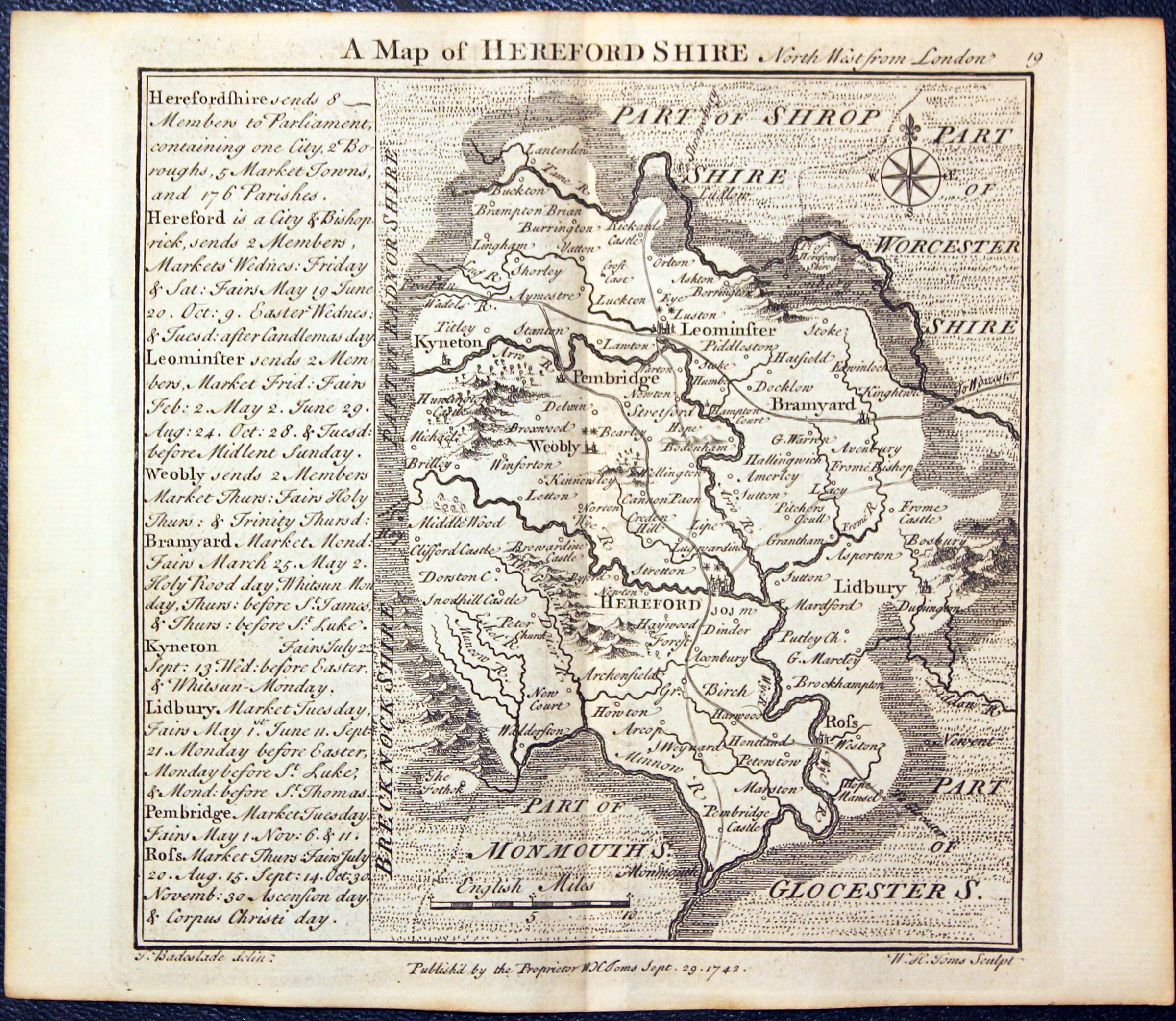 Map of Herefordshire by W. H. Toms and T.Badeslade 1742  Map of Herefordshire by W. H. Toms and T.Badeslade 1742