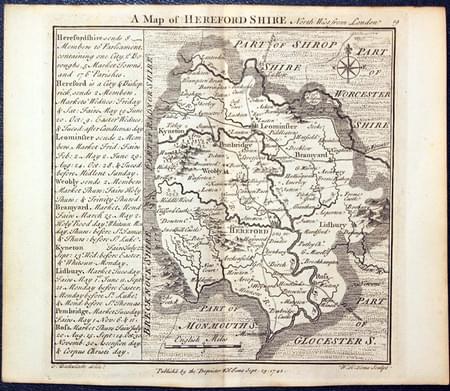  Map of Herefordshire by W. H. Toms and T.Badeslade 1742 