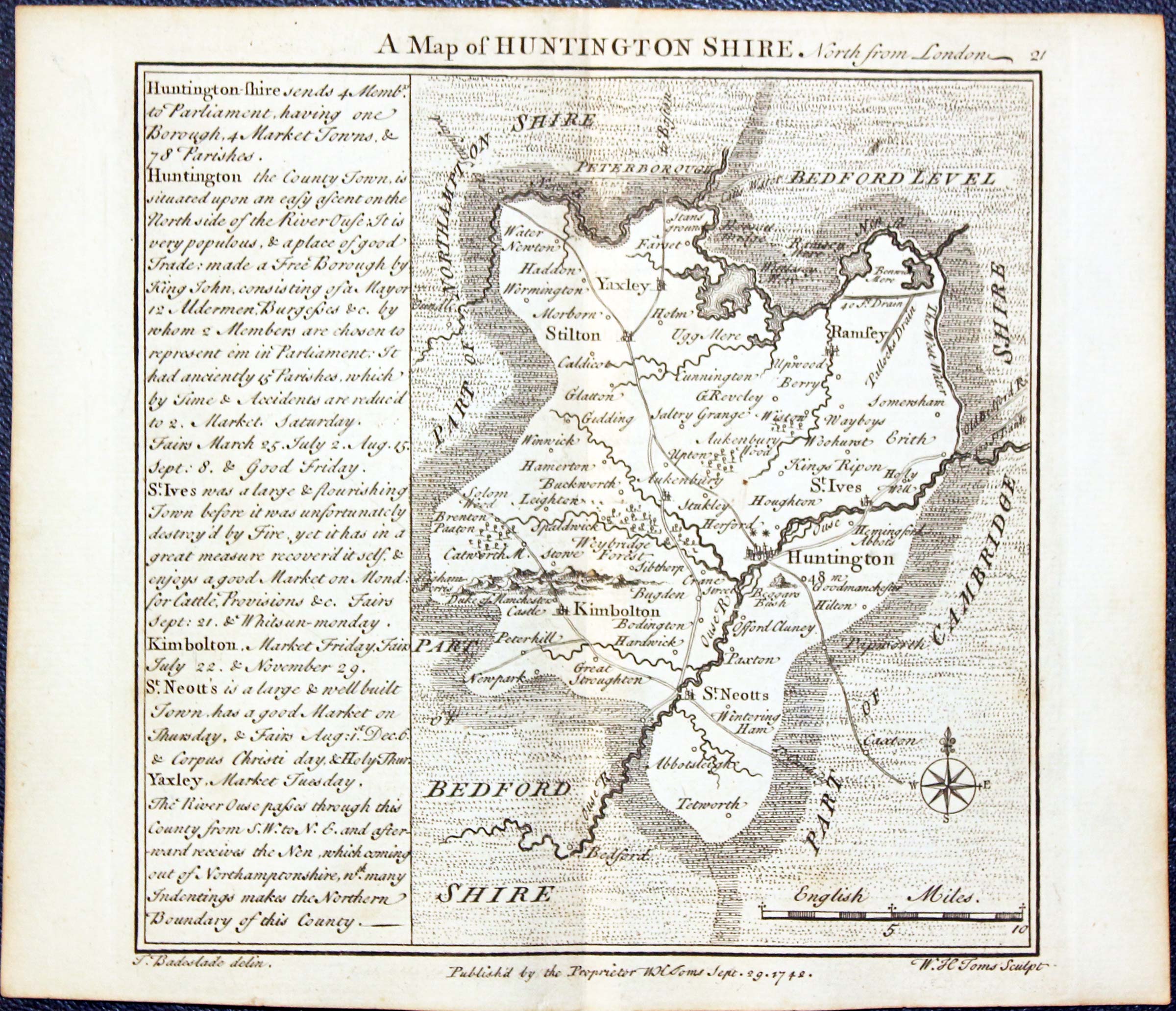 Map of Huntingdonshire by W. H. Toms and T.Badeslade 1742  Map of Huntingdonshire by W. H. Toms and T.Badeslade 1742