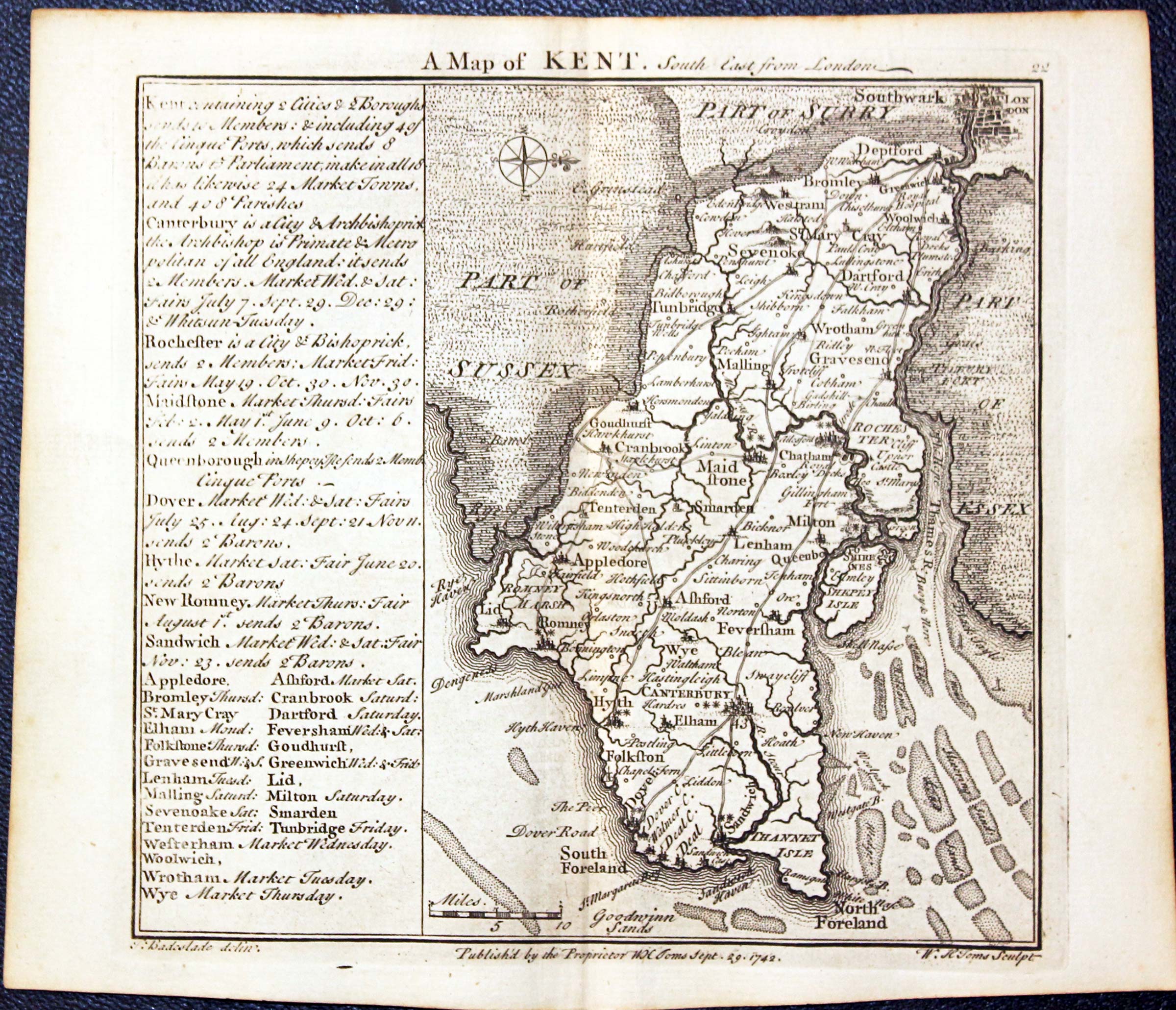Map of Kent by W. H. Toms and T.Badeslade 1742  Map of Kent by W. H. Toms and T.Badeslade 1742