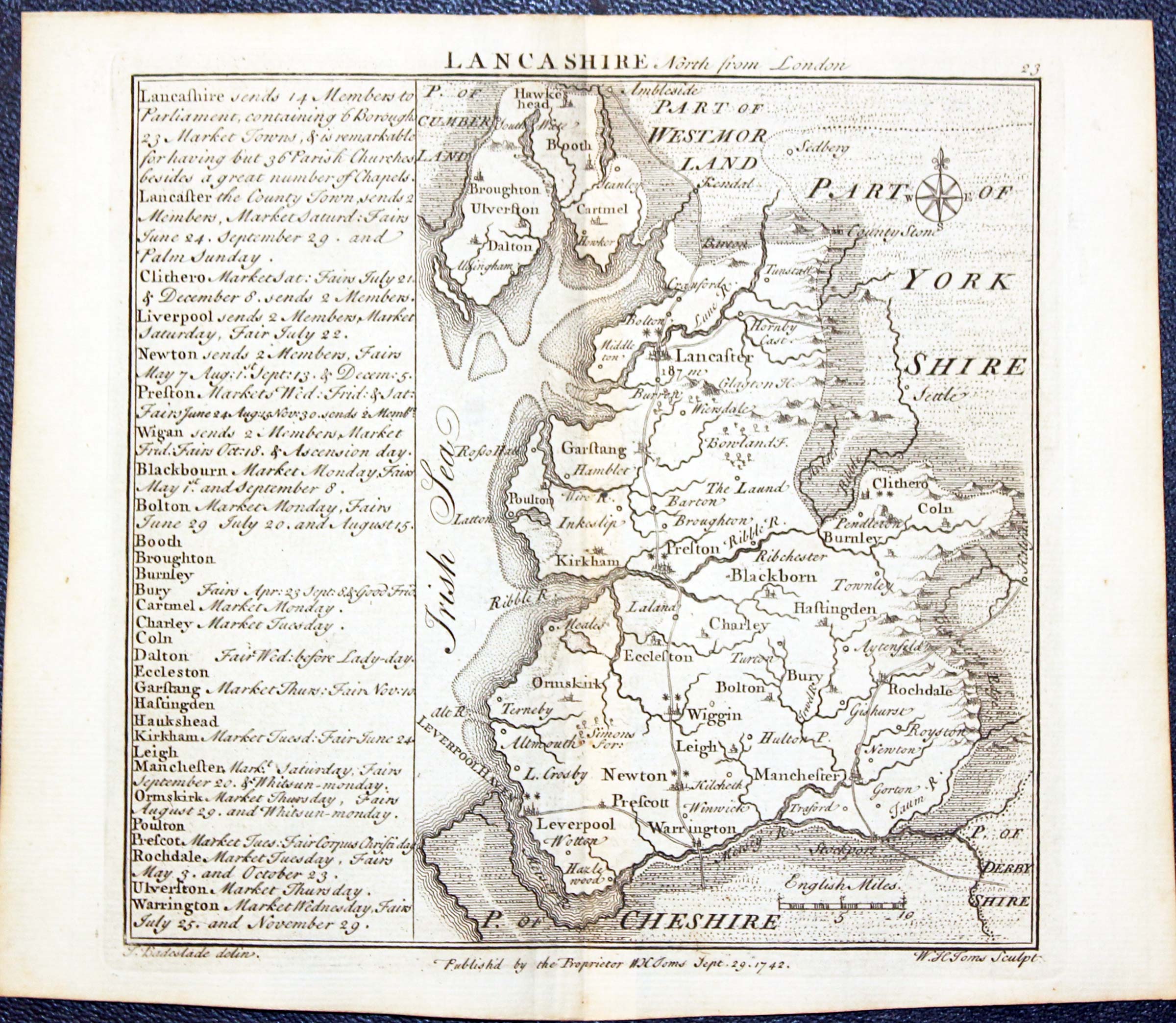 Map of Lancashire by W. H. Toms and T.Badeslade 1742  Map of Lancashire by W. H. Toms and T.Badeslade 1742