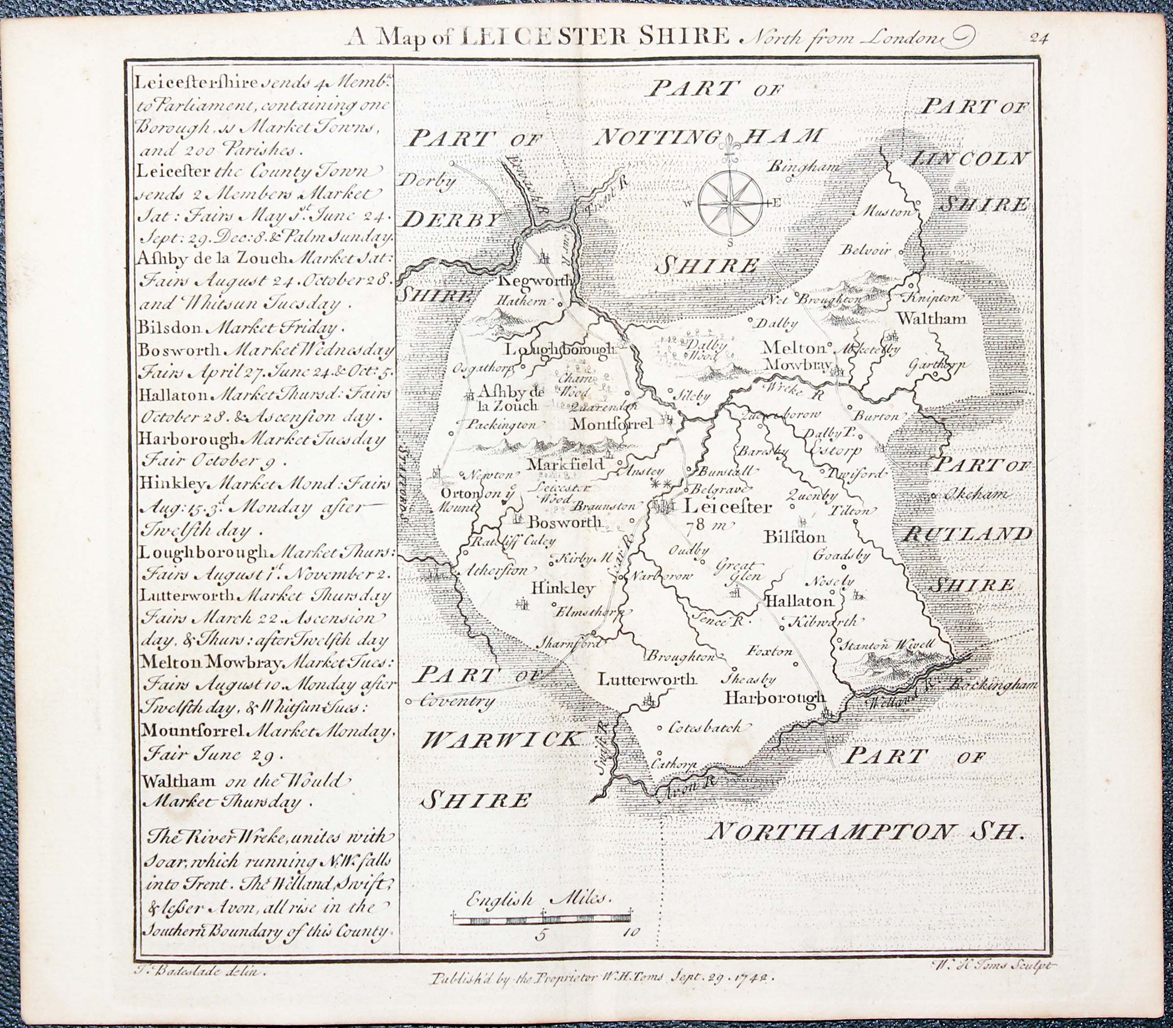 Map of Leicestershire by W. H. Toms and T.Badeslade 1742  Map of Leicestershire by W. H. Toms and T.Badeslade 1742