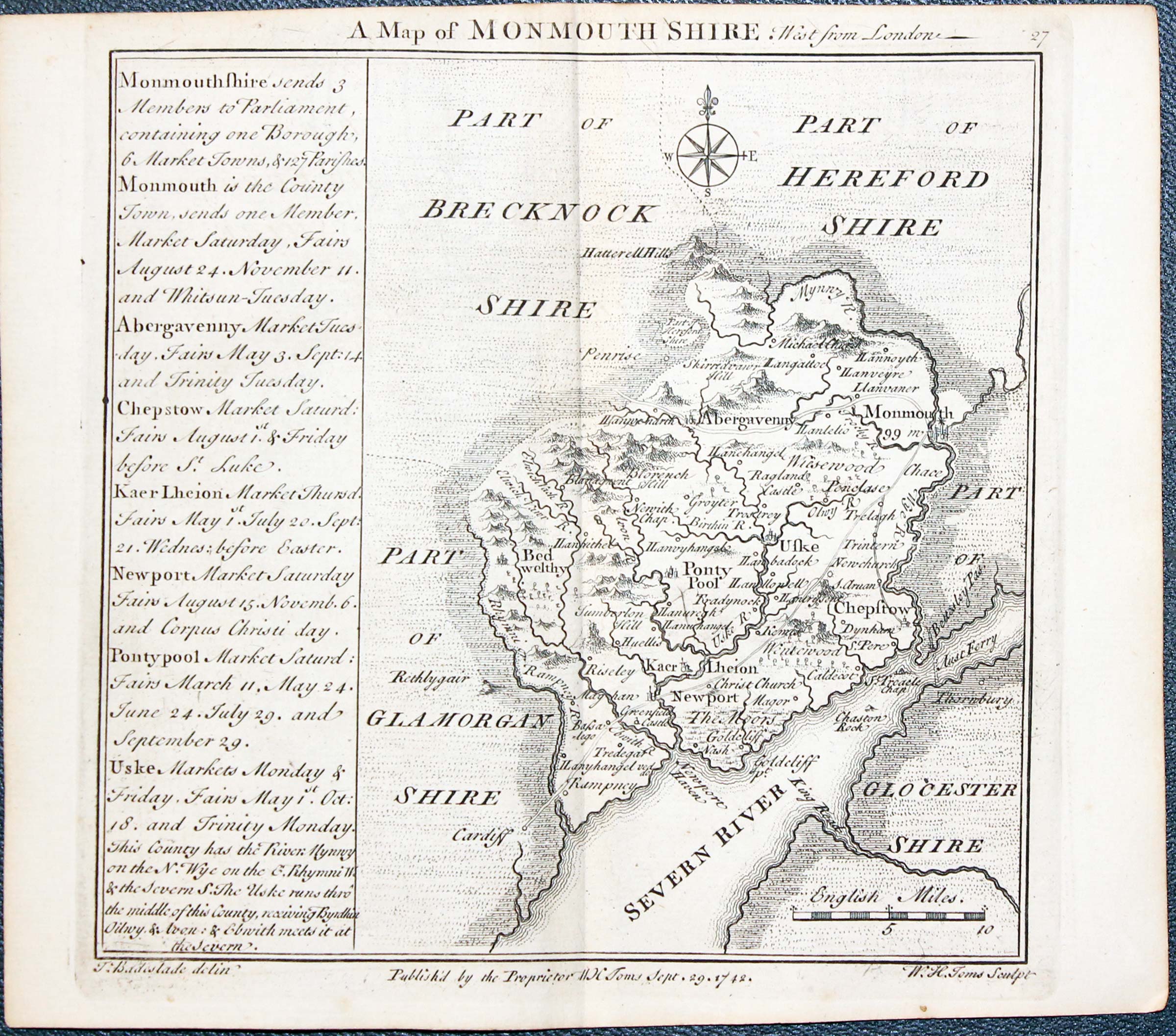 Map of Monmouthshire by W. H. Toms and T.Badeslade 1742  Map of Monmouthshire by W. H. Toms and T.Badeslade 1742