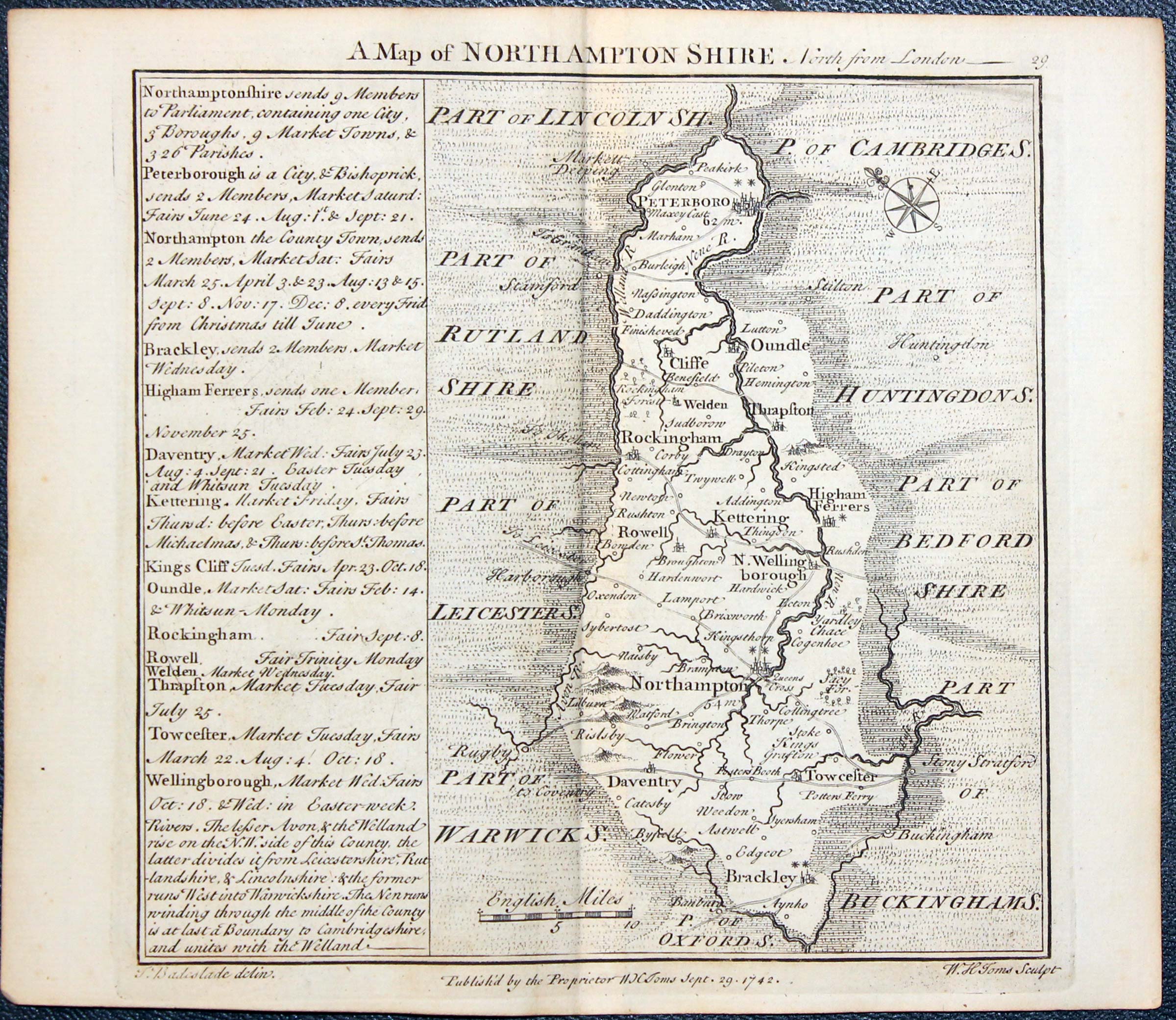 Map of Northamptonshire by W. H. Toms and T.Badeslade 1742  Map of Northamptonshire by W. H. Toms and T.Badeslade 1742