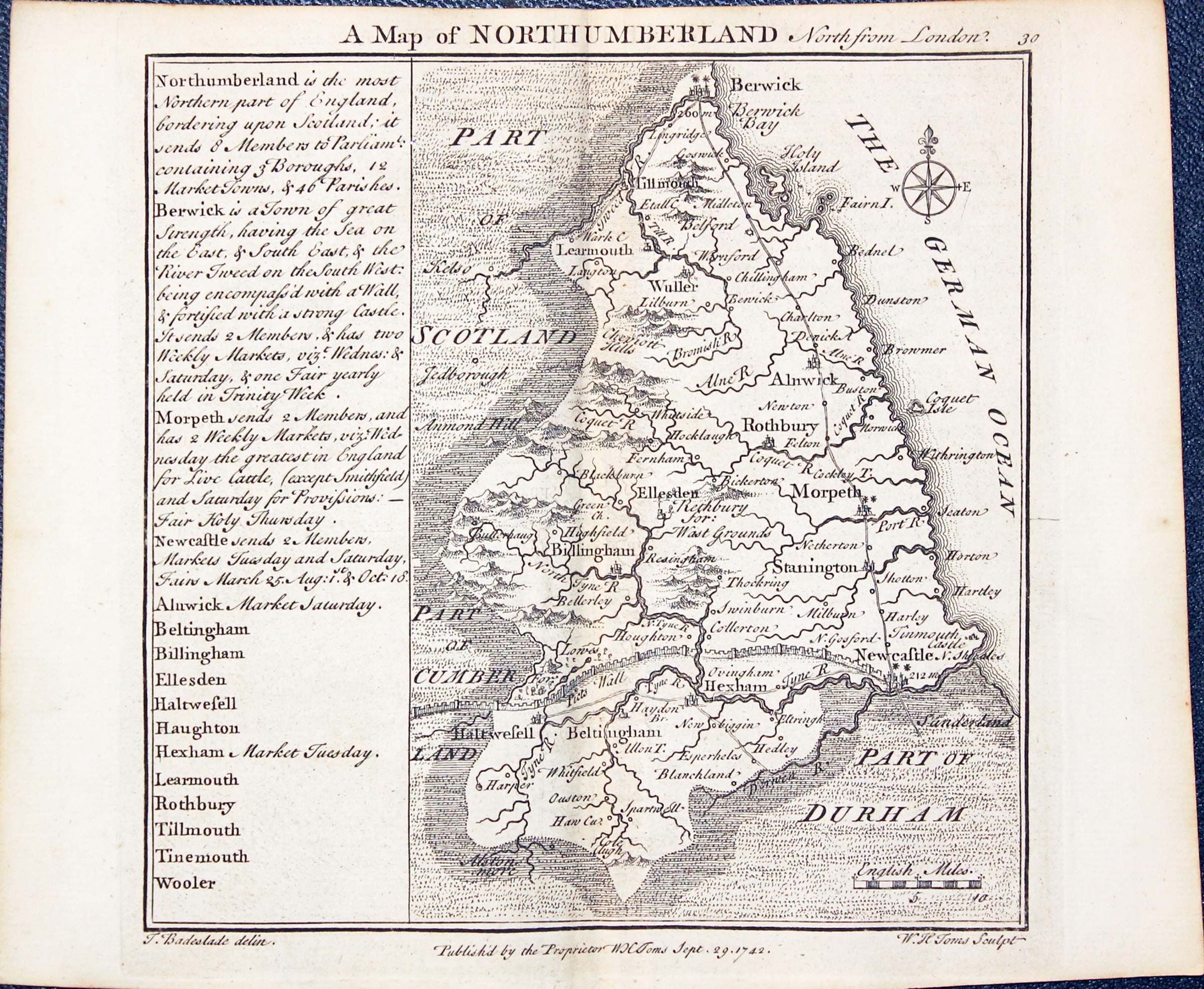 Map of Northumberland by W. H. Toms and T.Badeslade 1742  Map of Northumberland by W. H. Toms and T.Badeslade 1742
