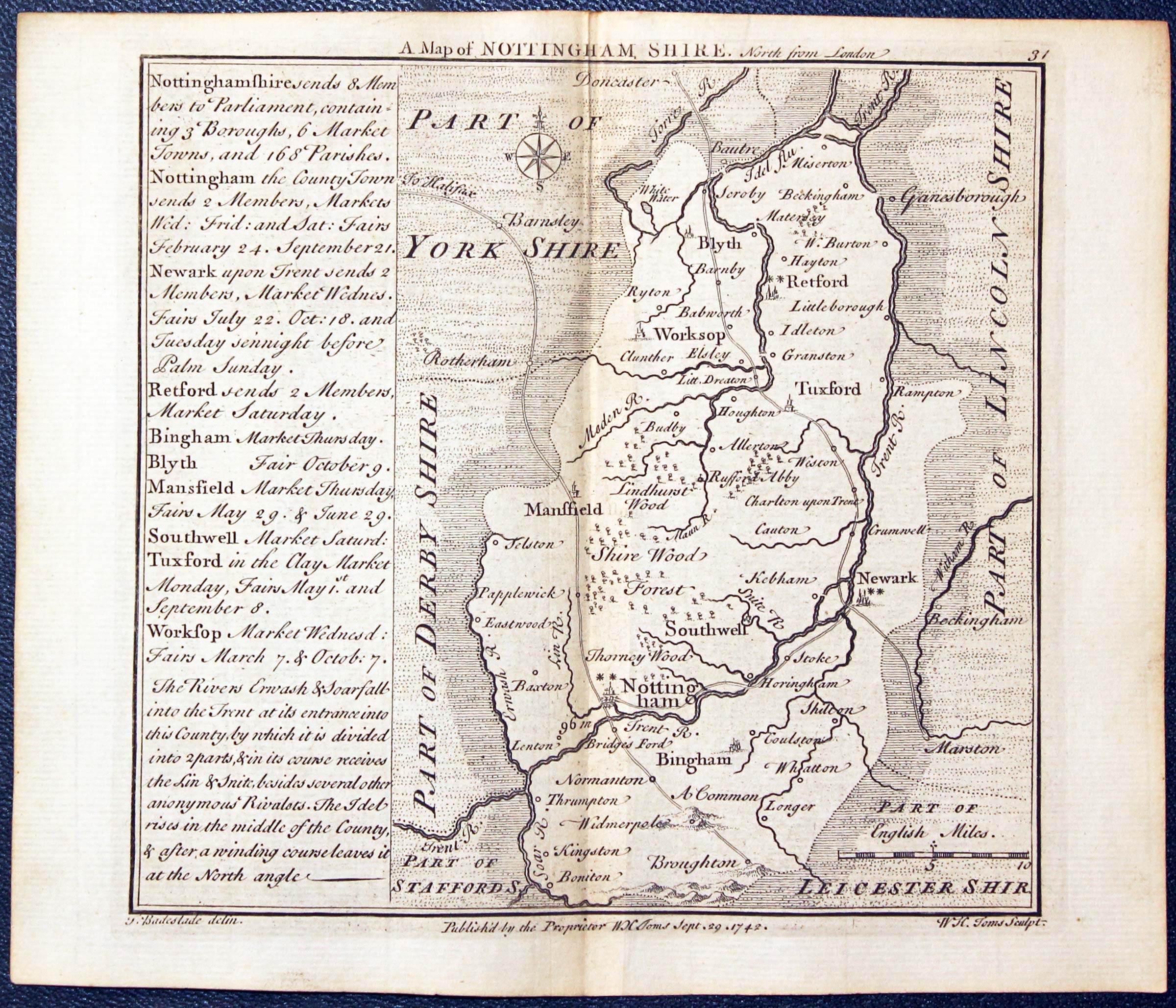 Map of Nottinghamshire by W. H. Toms and T.Badeslade 1742  Map of Nottinghamshire by W. H. Toms and T.Badeslade 1742