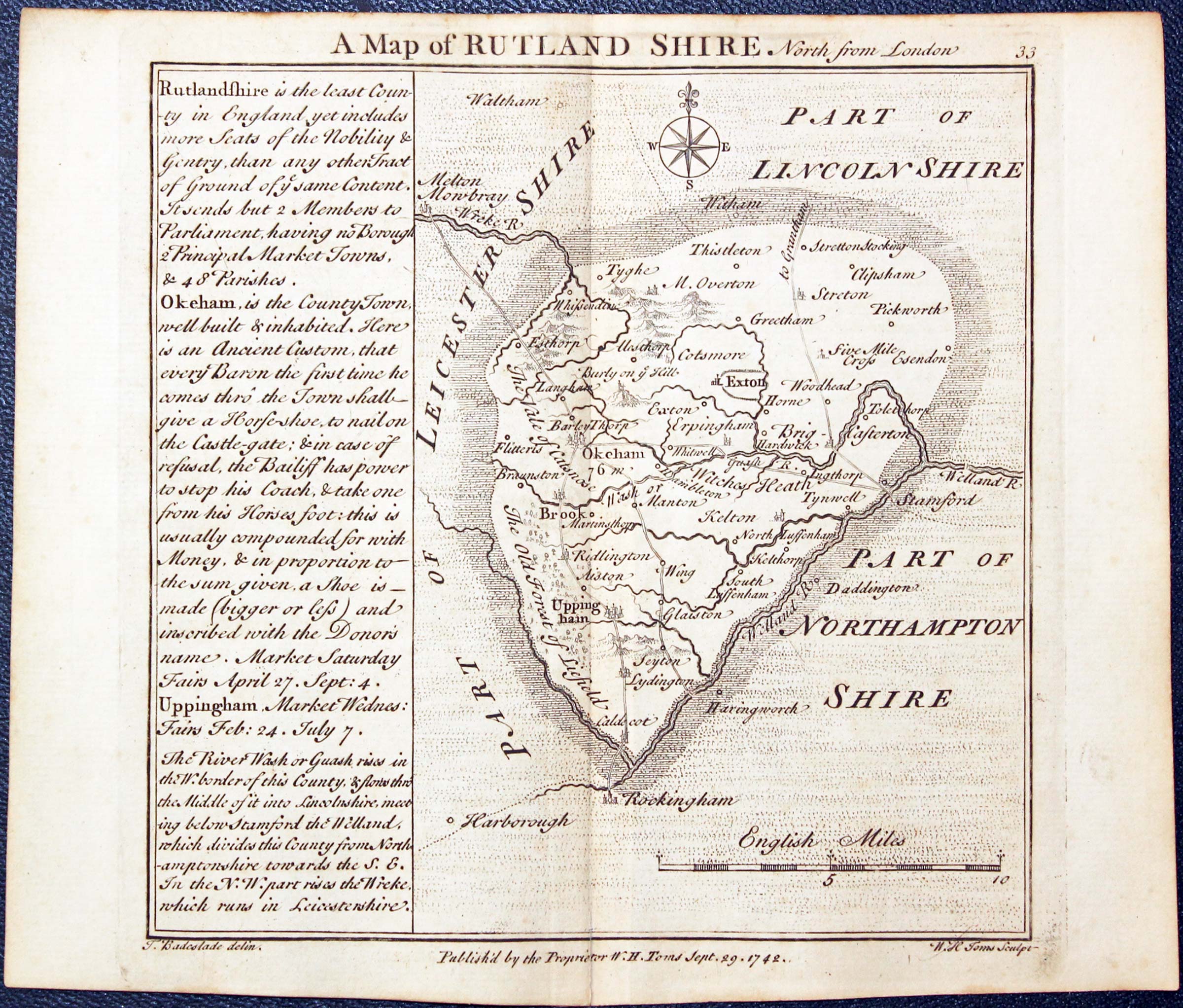 Map of Rutlandshire by W. H. Toms and T.Badeslade 1742  Map of Rutlandshire by W. H. Toms and T.Badeslade 1742