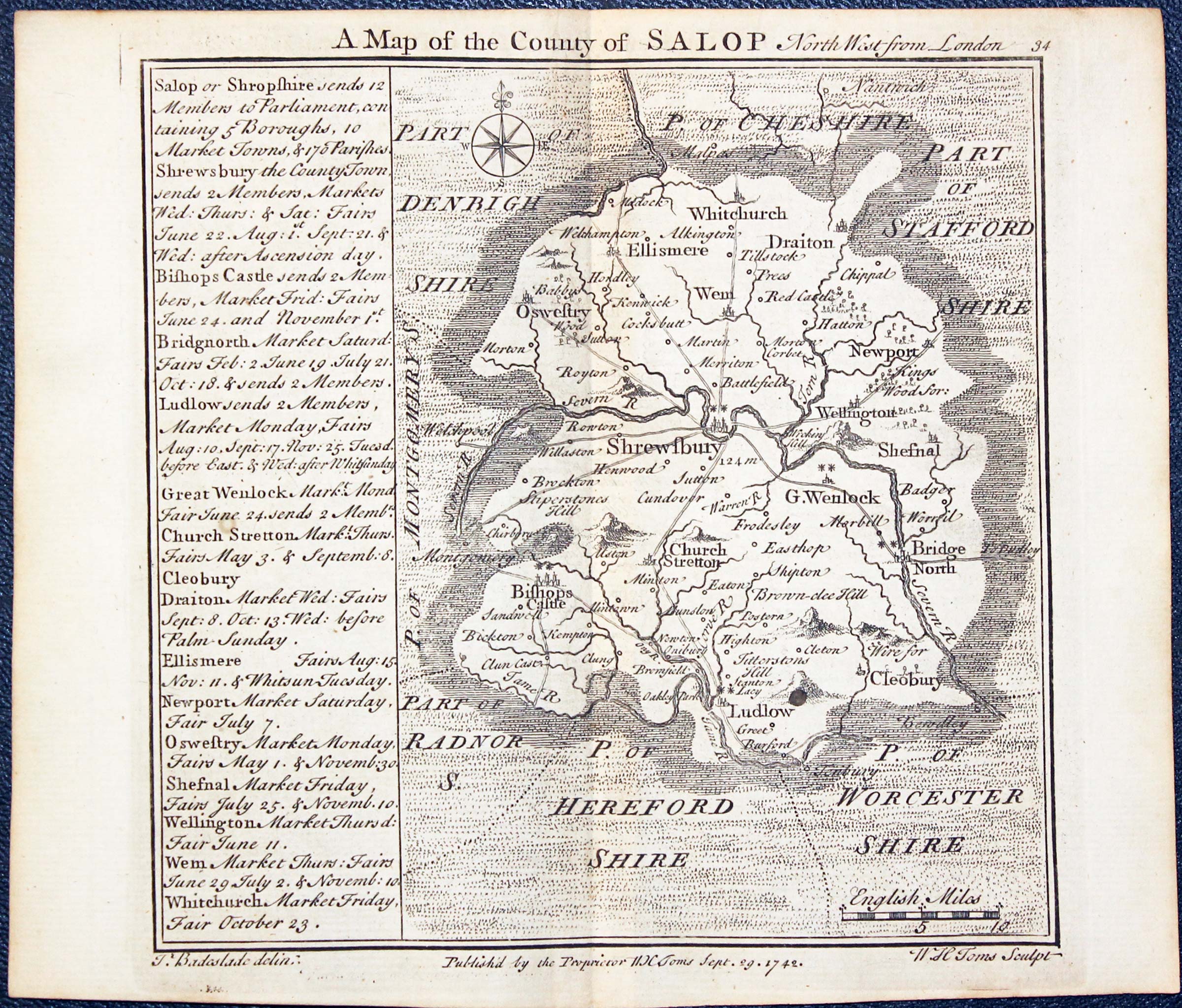 Map of Shropshire by W. H. Toms and T.Badeslade 1742  Map of Shropshire by W. H. Toms and T.Badeslade 1742