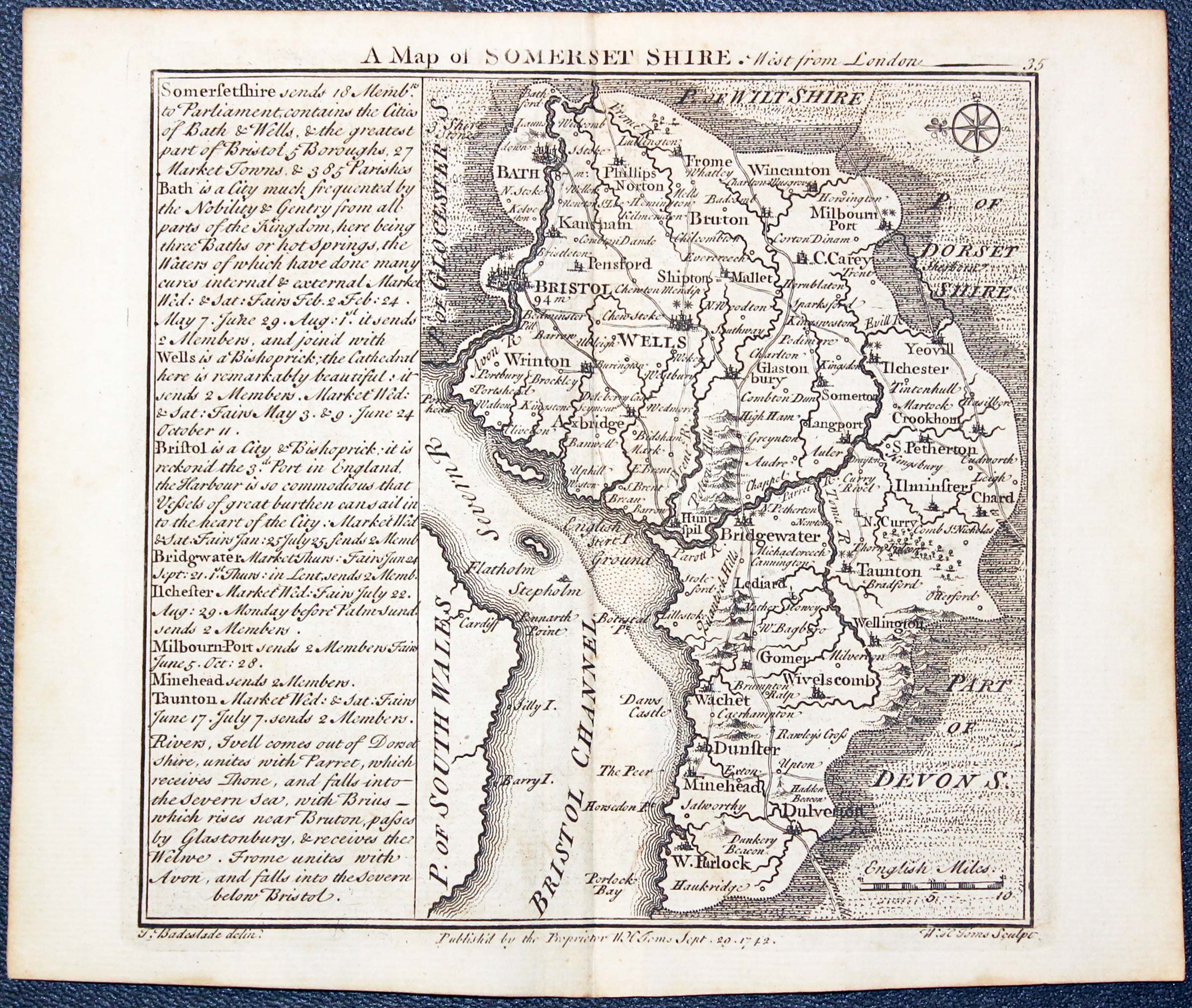 Map of Somersetshire by W. H. Toms and T.Badeslade 1742  Map of Somersetshire by W. H. Toms and T.Badeslade 1742