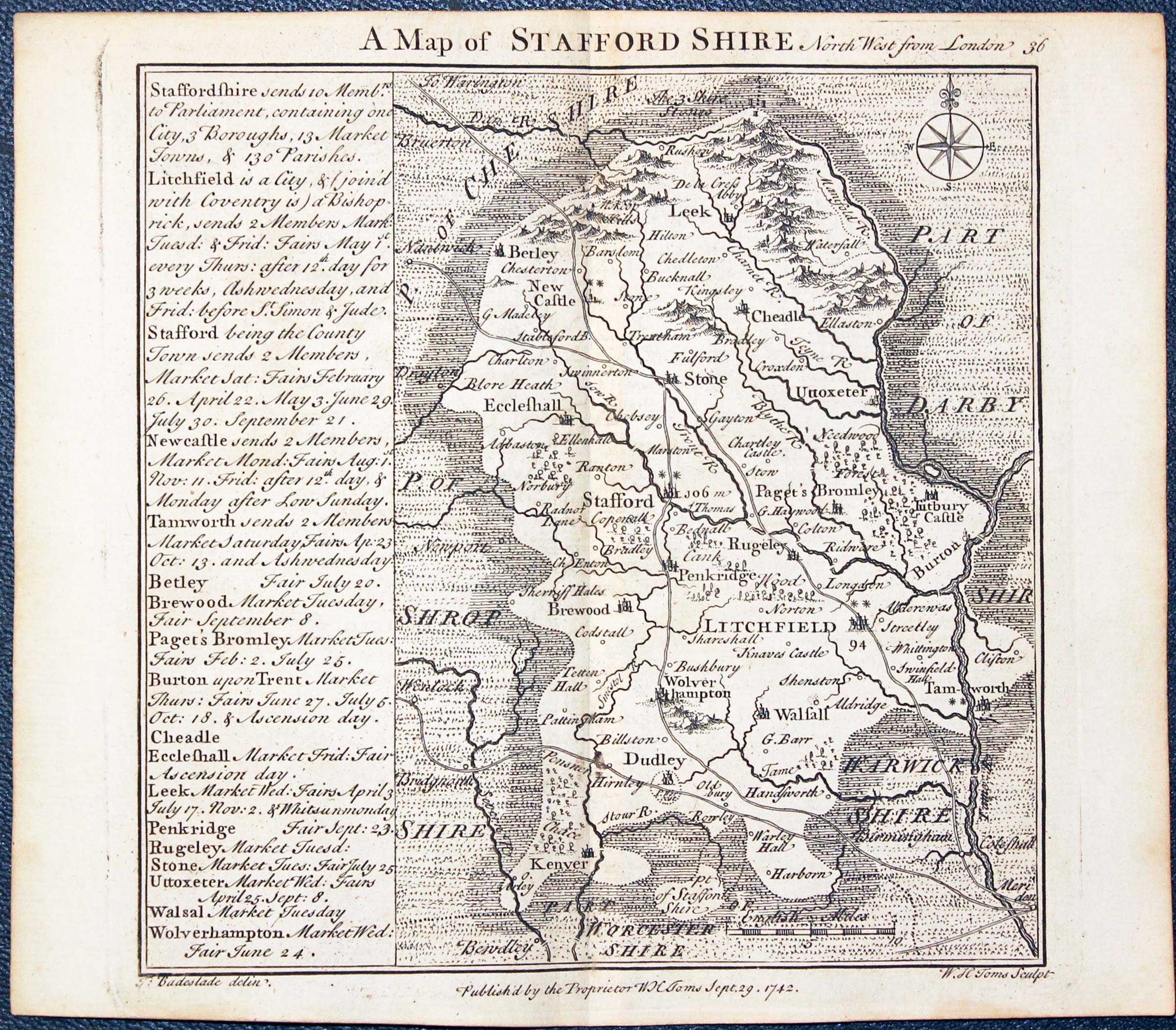 Map of Staffordshire by W. H. Toms and T.Badeslade 1742  Map of Staffordshire by W. H. Toms and T.Badeslade 1742
