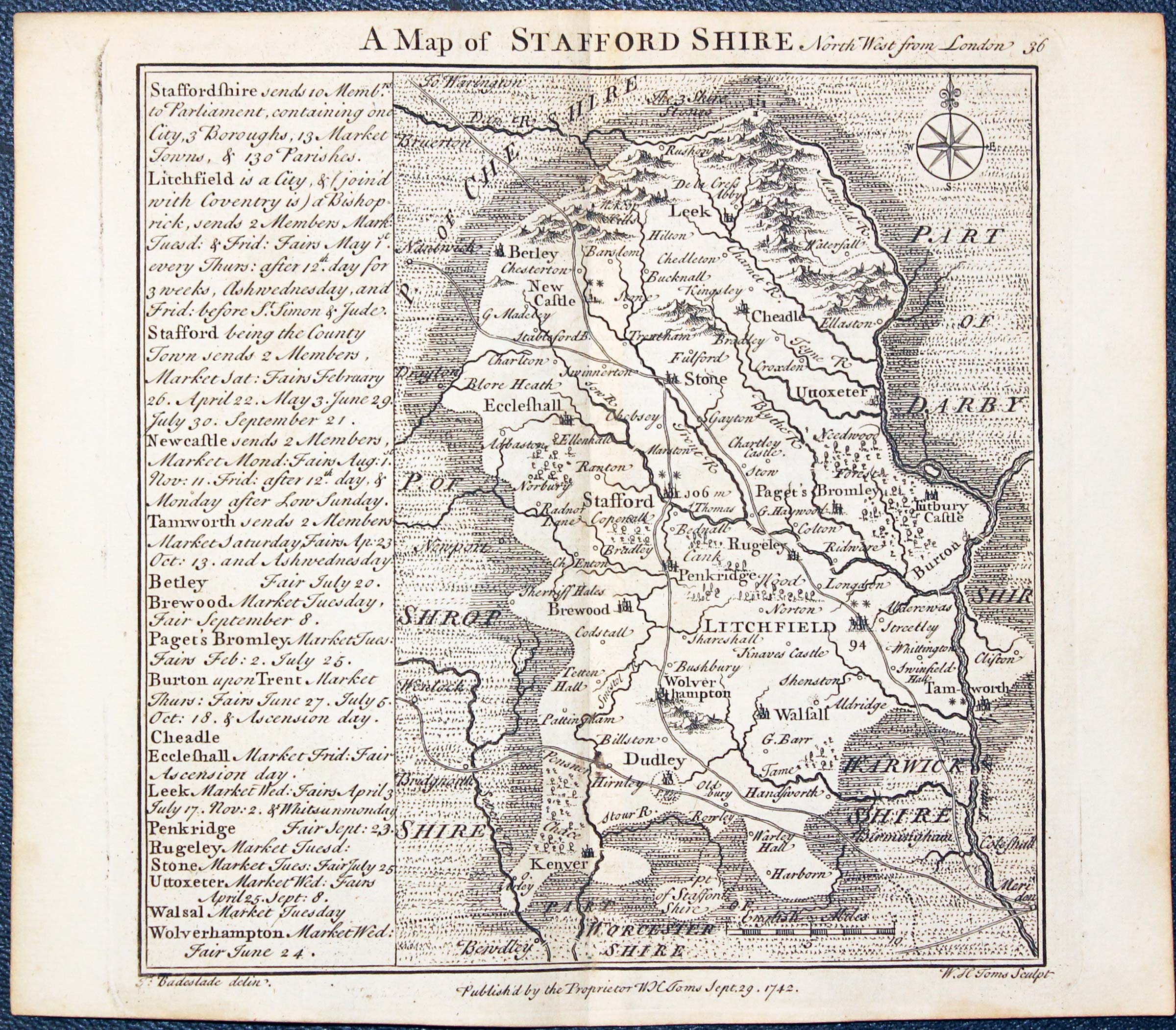  Map of Staffordshire by W. H. Toms and T.Badeslade 1742 