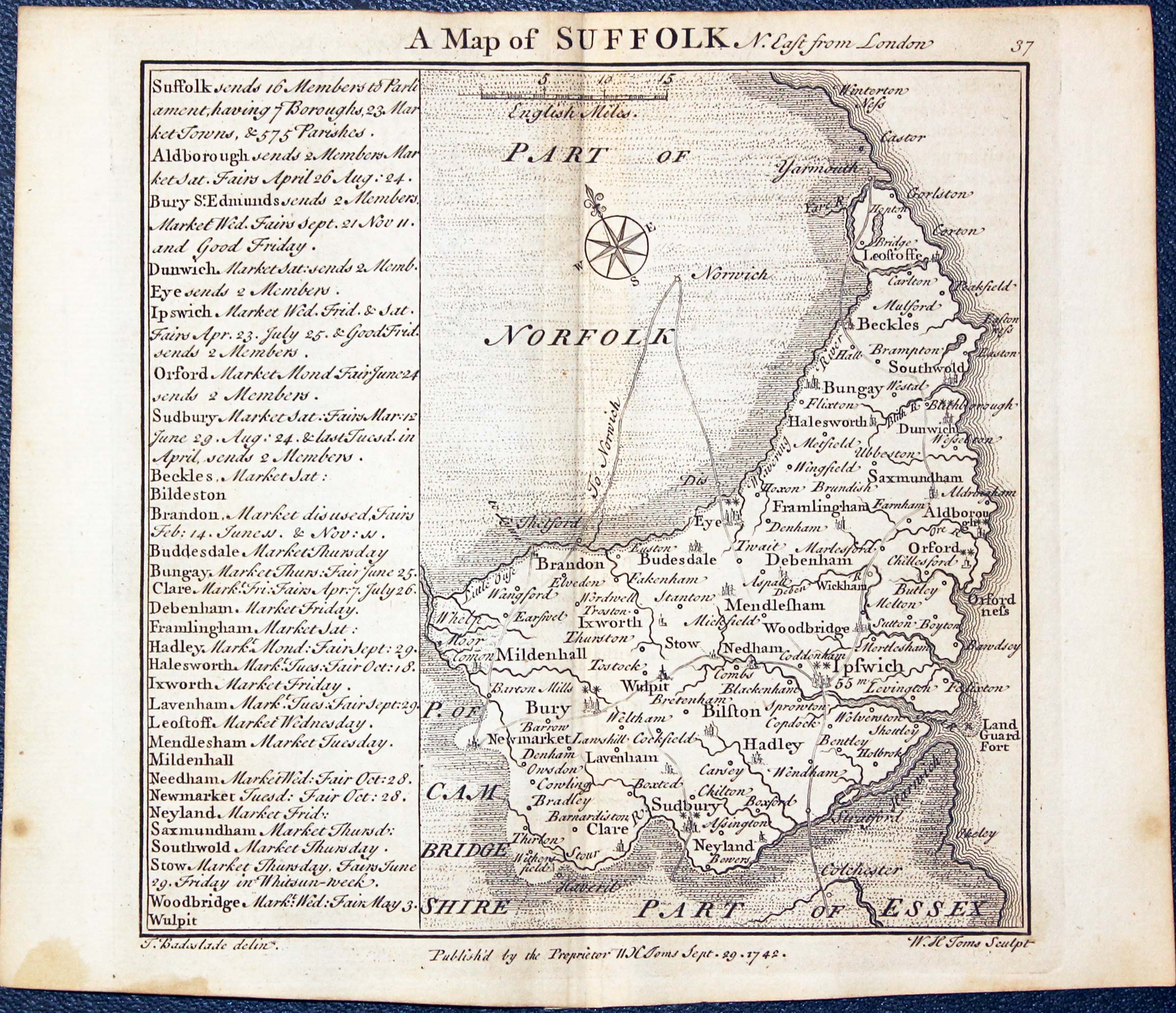 Map of Suffolk by W. H. Toms and T.Badeslade 1742  Map of Suffolk by W. H. Toms and T.Badeslade 1742