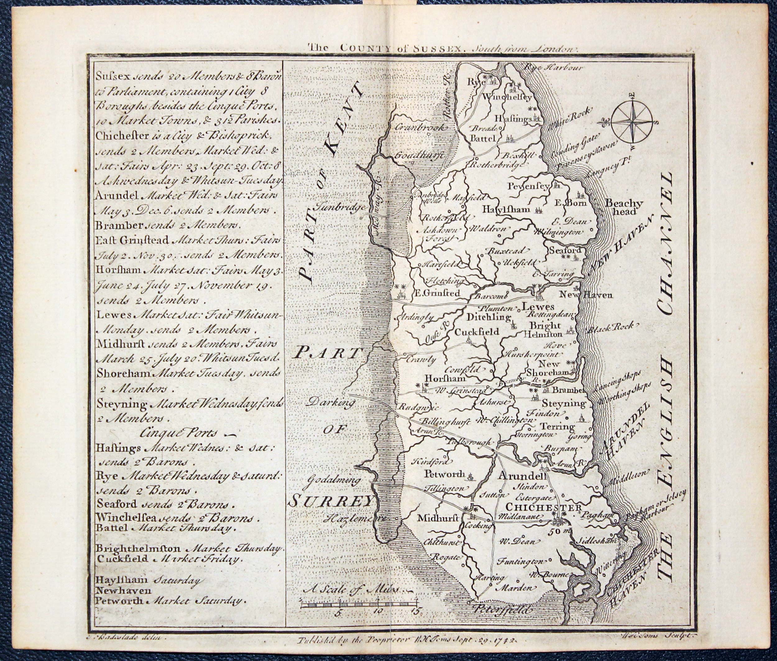 Map of Sussex by W. H. Toms and T.Badeslade 1742  Map of Sussex by W. H. Toms and T.Badeslade 1742