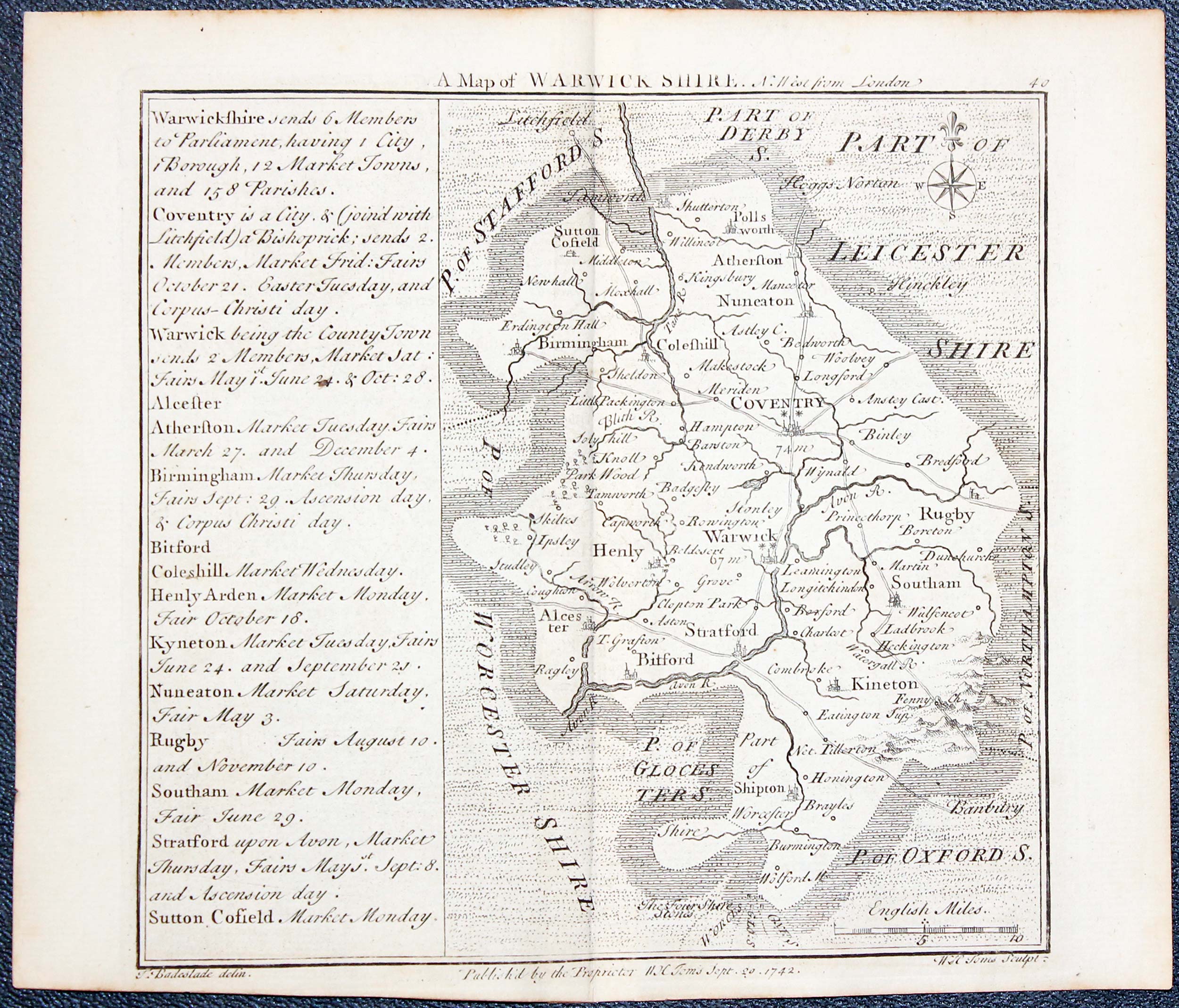 Map of Warwickshire by W. H. Toms and T.Badeslade 1742  Map of Warwickshire by W. H. Toms and T.Badeslade 1742