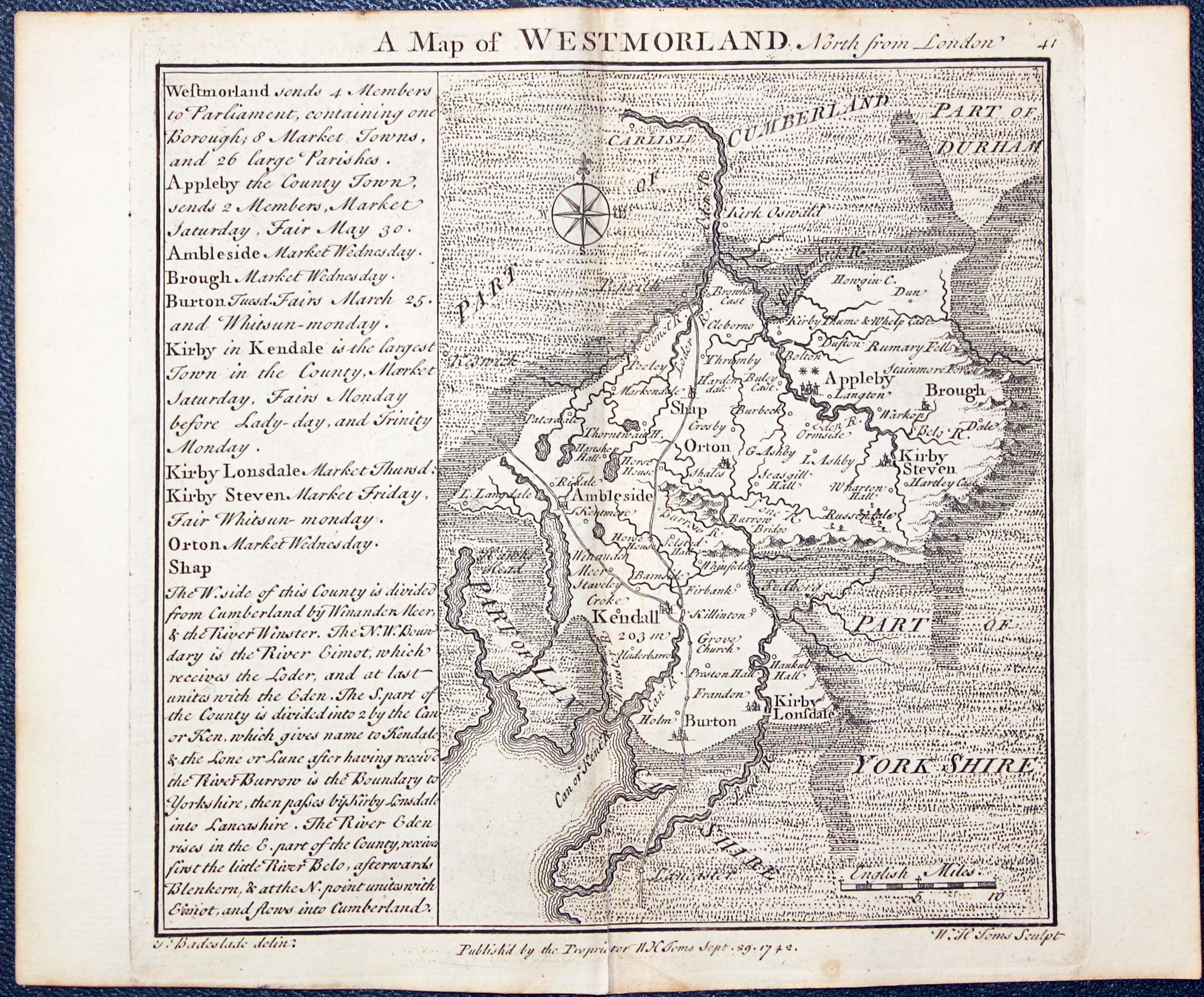Map of Westmorland by W. H. Toms and T.Badeslade 1742  Map of Westmorland by W. H. Toms and T.Badeslade 1742