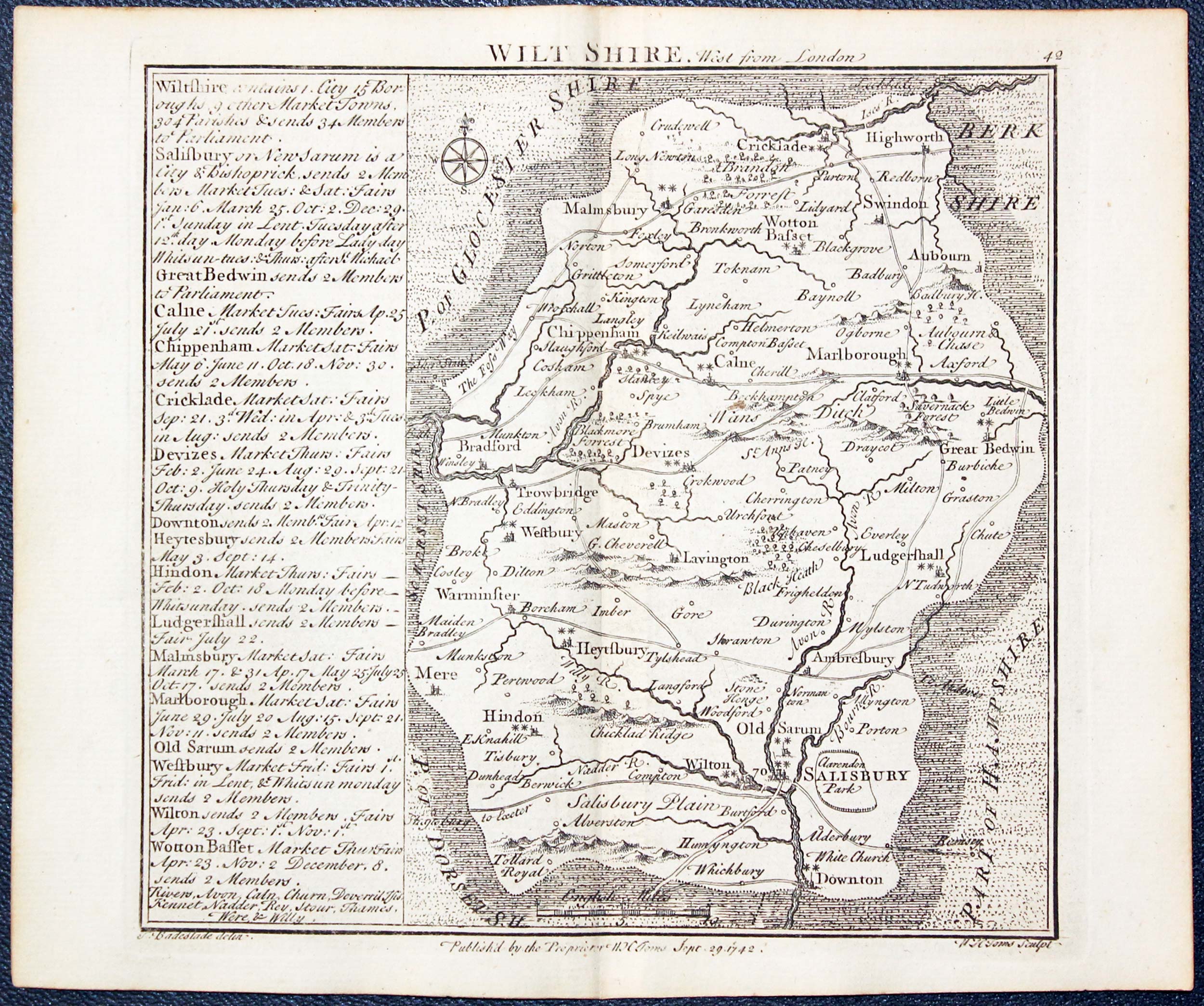 Map of Wiltshire by W. H. Toms and T.Badeslade 1742  Map of Wiltshire by W. H. Toms and T.Badeslade 1742