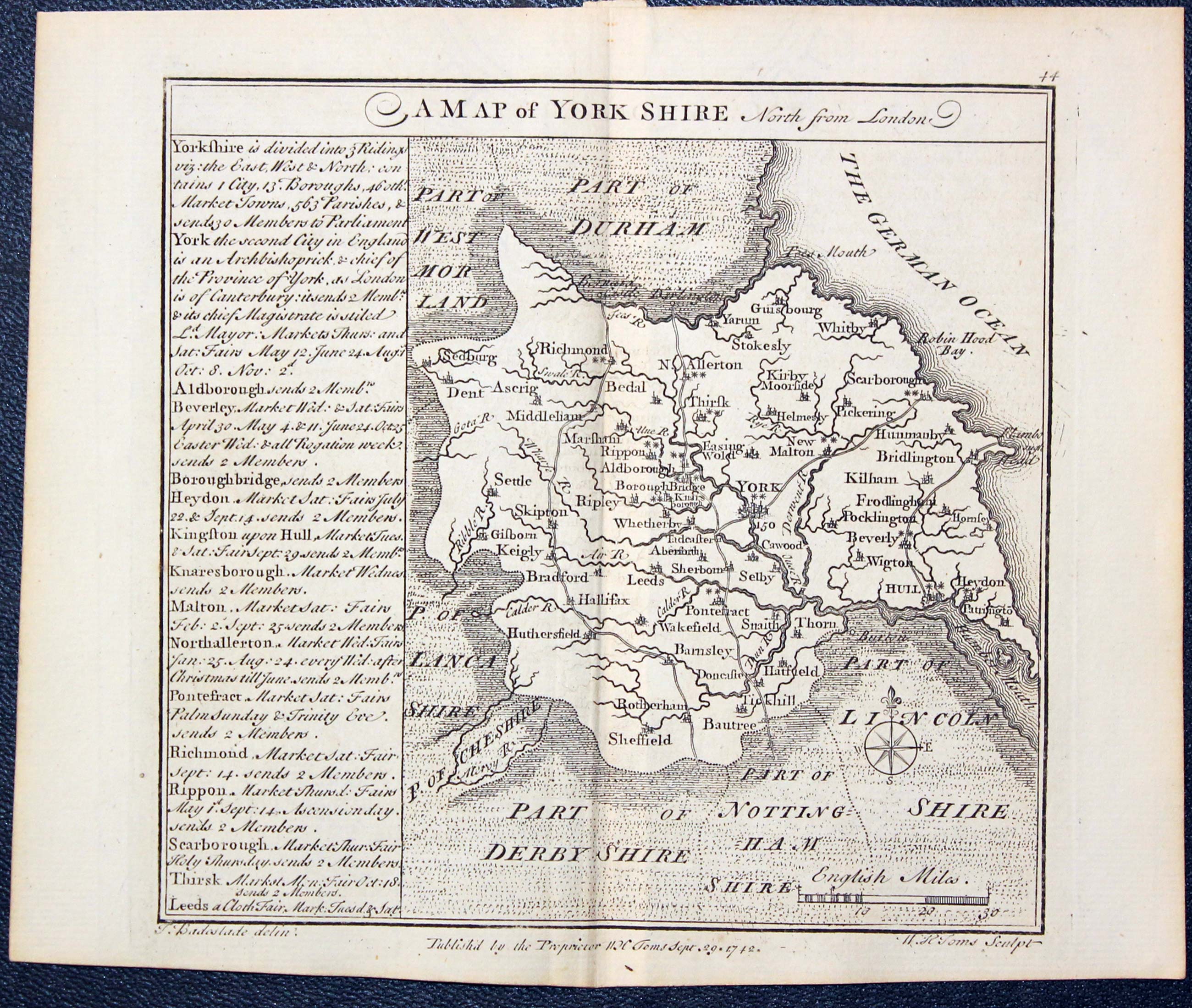 Map of Yorkshire by W. H. Toms and T.Badeslade 1742  Map of Yorkshire by W. H. Toms and T.Badeslade 1742