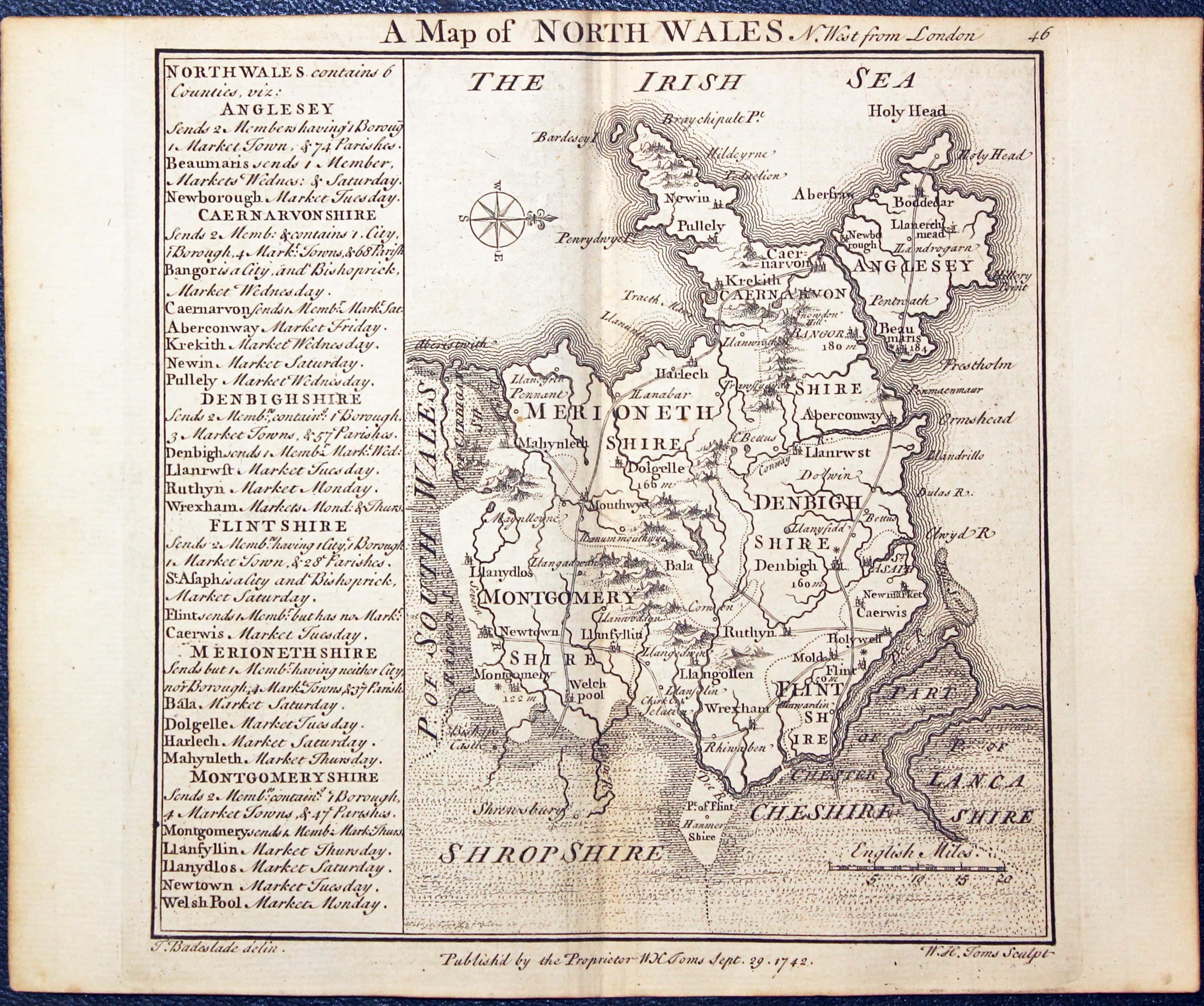 Map of North Wales by W. H. Toms and T.Badeslade 1742  Map of North Wales by W. H. Toms and T.Badeslade 1742