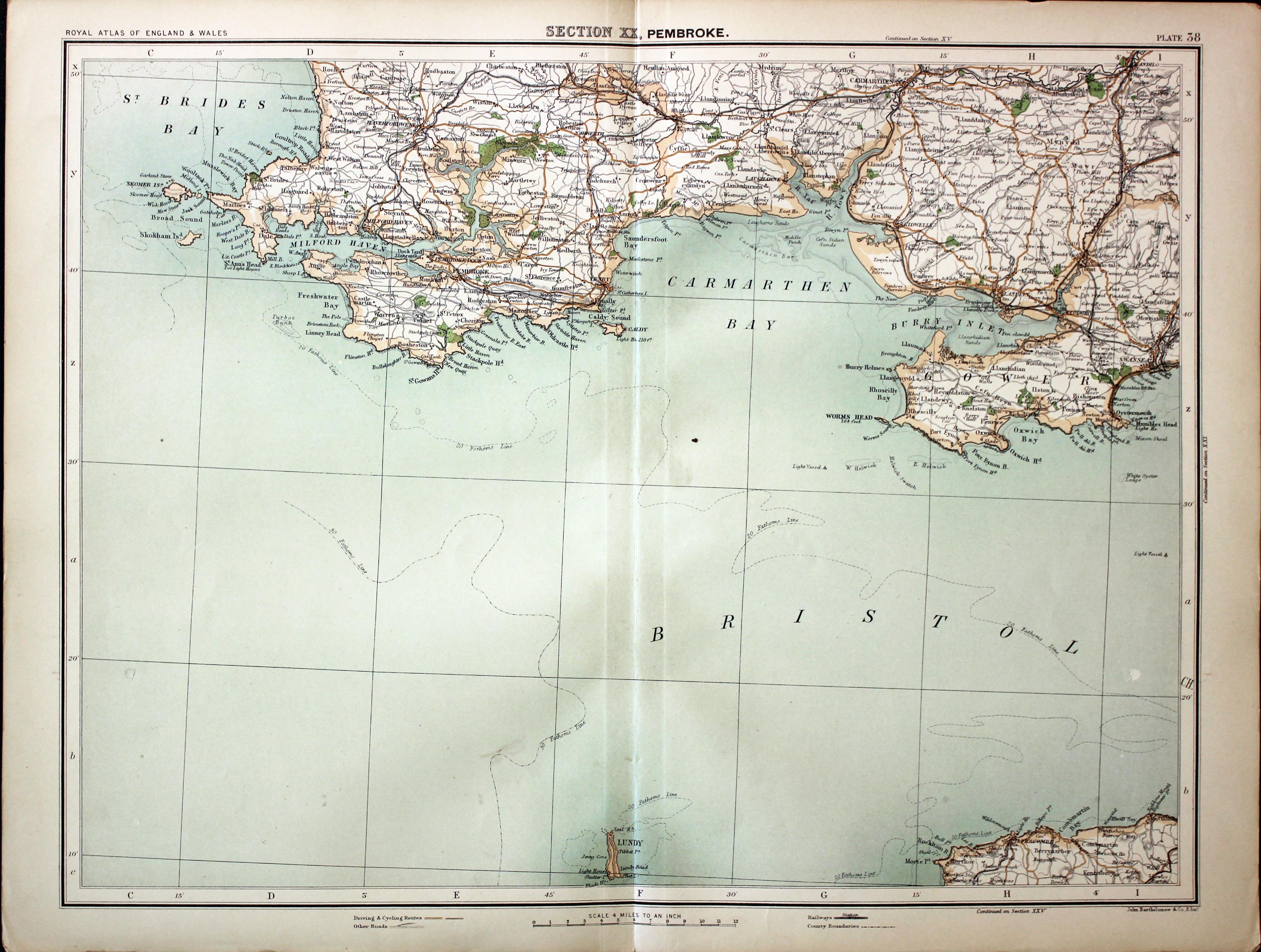 Pembrokeshire and Glamorganshire, John Bartholomew c.1898  Pembrokeshire and Glamorganshire, John Bartholomew c.1898