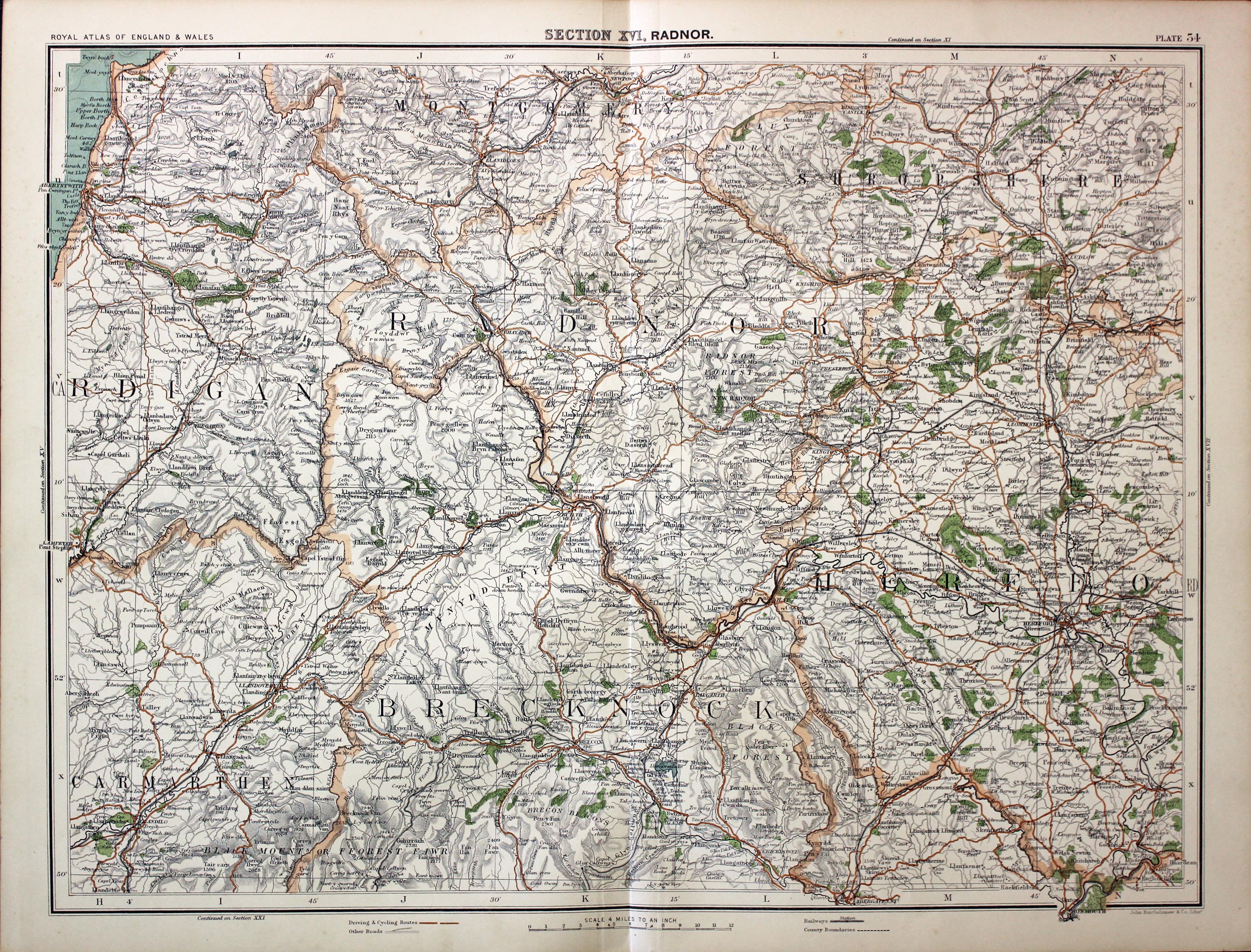 Breconshire and Radnorshire, John Bartholomew c.1898  Breconshire and Radnorshire, John Bartholomew c.1898