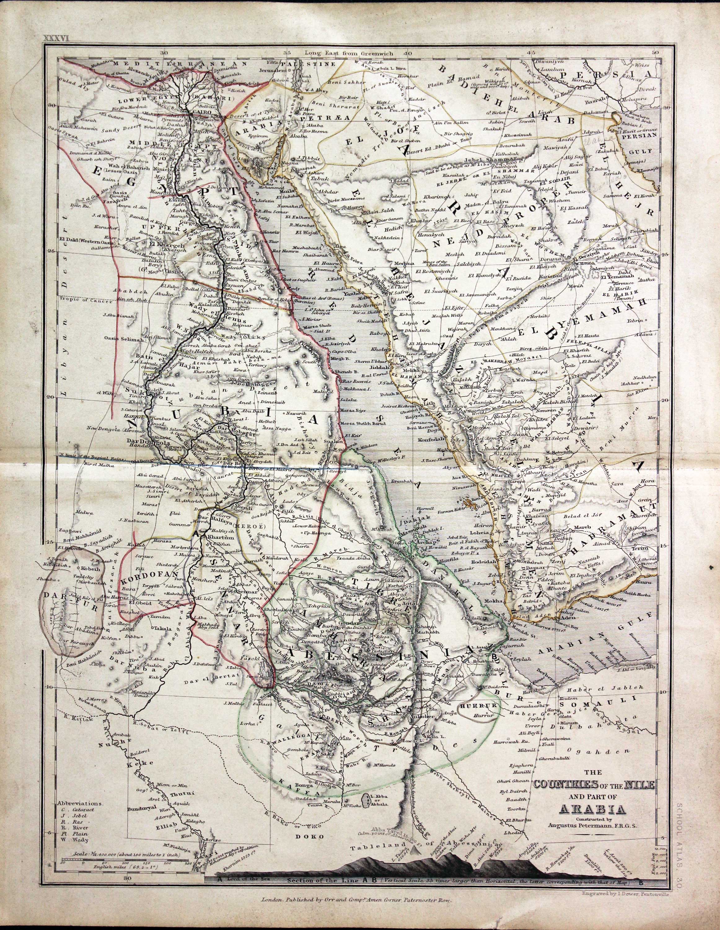 Part of Arabia and the Nile, Augustus Heinrich Petermann, c.1850  Part of Arabia and the Nile, Augustus Heinrich Petermann, c.1850