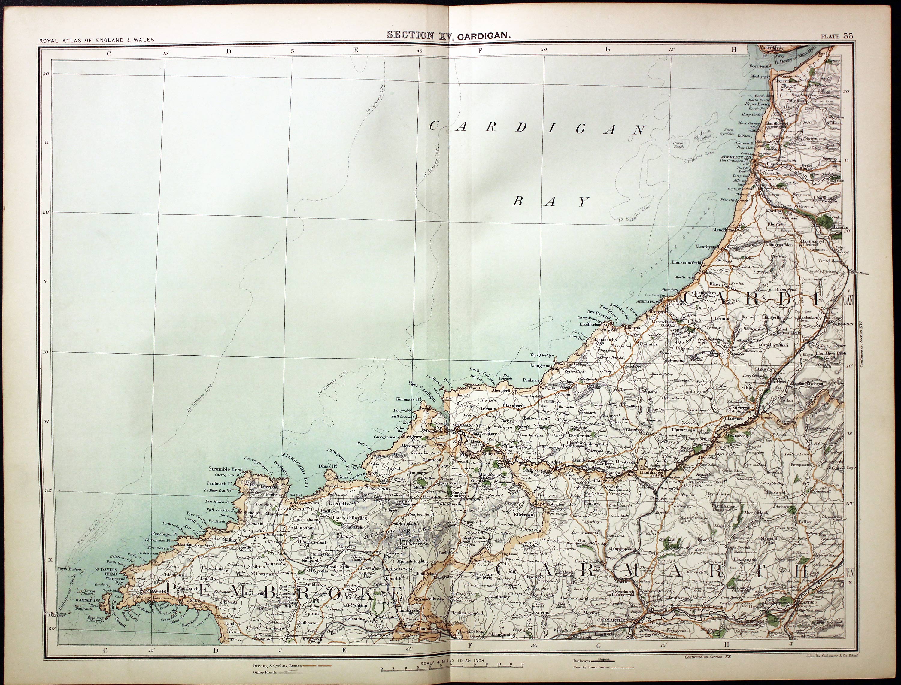 Cardigan, Pembroke and Camarthenshire, John Bartholomew, c.1898  Cardigan, Pembroke and Camarthenshire, John Bartholomew, c.1898