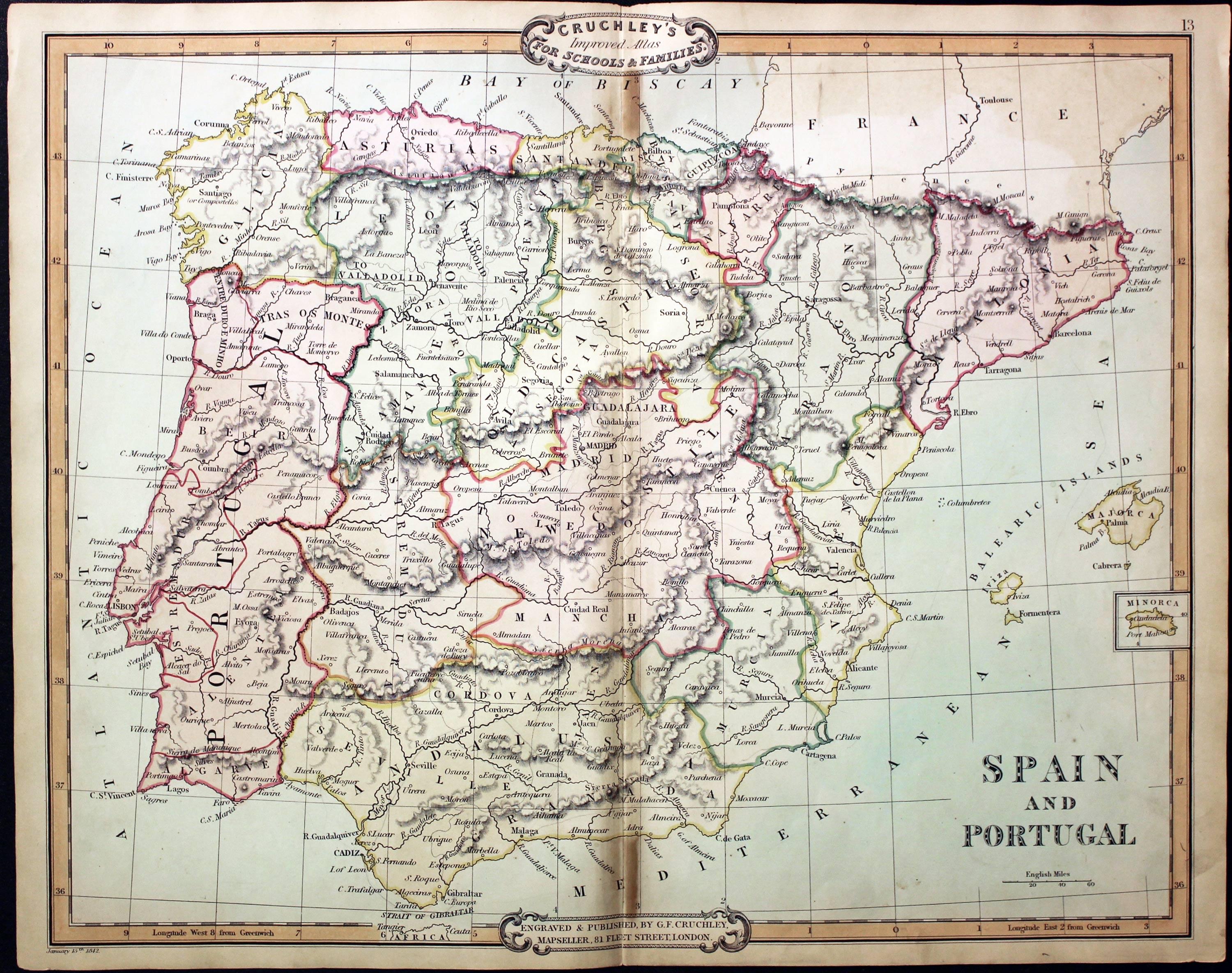 Spain and Portugal, George Frederick Cruchley, 1848  Spain and Portugal, George Frederick Cruchley, 1848