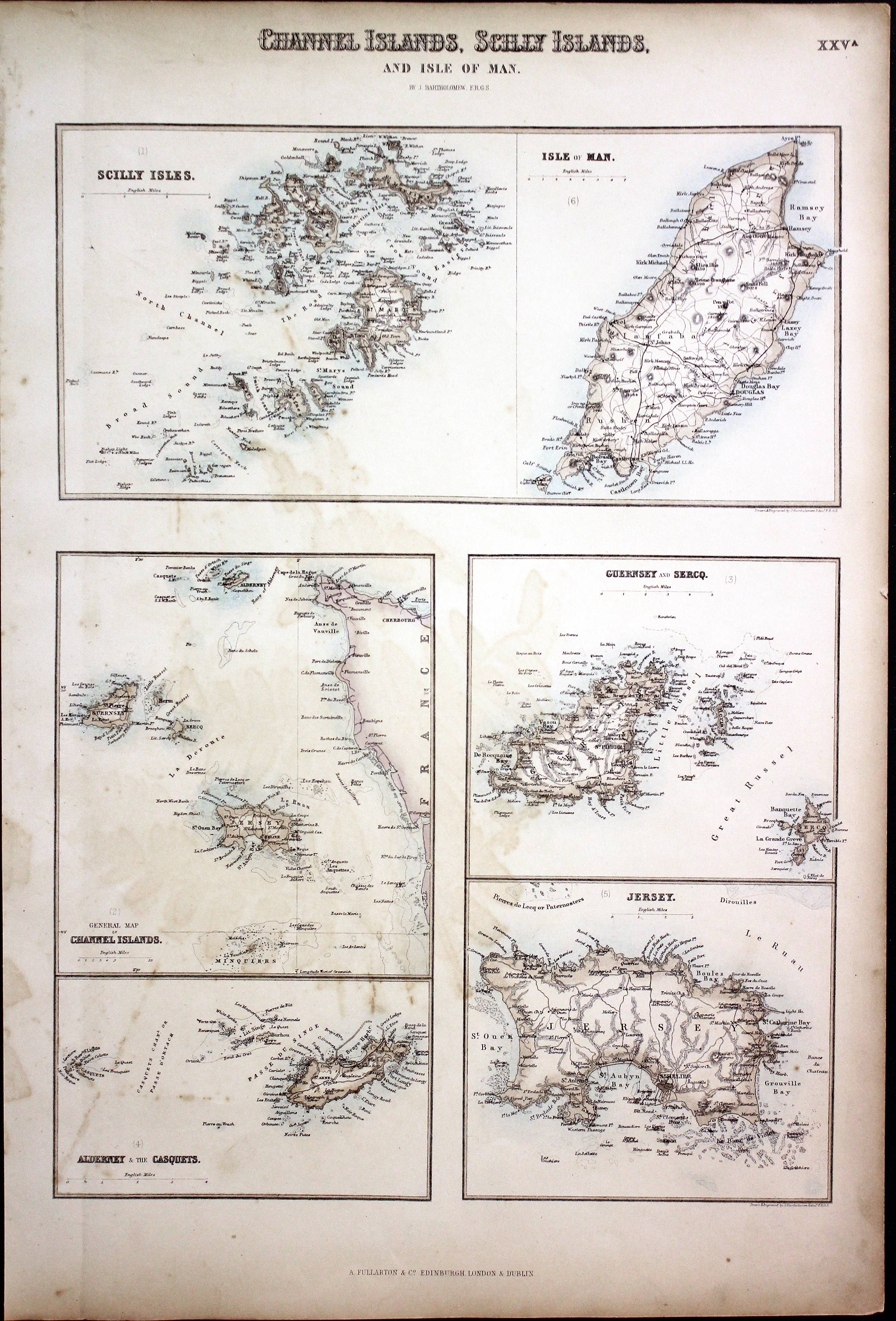 Channel Isles / Scilly Isles / Isle of Man, John Bartholomew 1862  Channel Isles / Scilly Isles / Isle of Man, John Bartholomew 1862