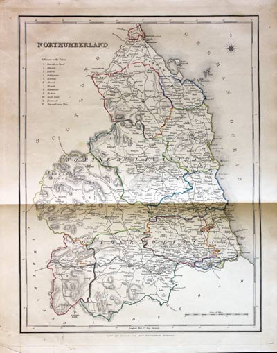  Map of Northumberland published by Samuel Lewis c.1833 