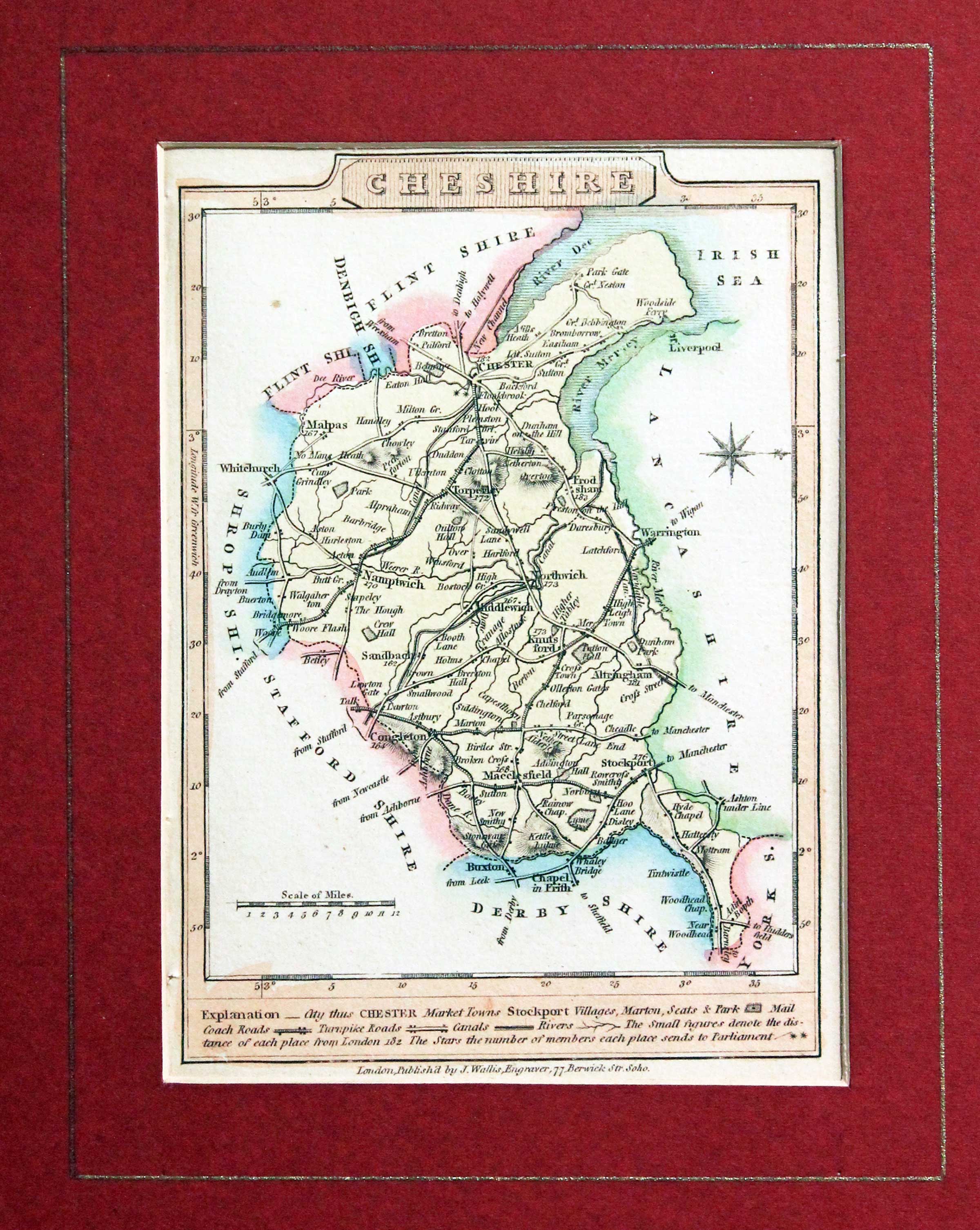 Small Georgian map of Cheshire, James Wallis 1810  Small Georgian map of Cheshire, James Wallis 1810