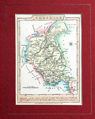 Small Georgian map of Cheshire, James Wallis 1810