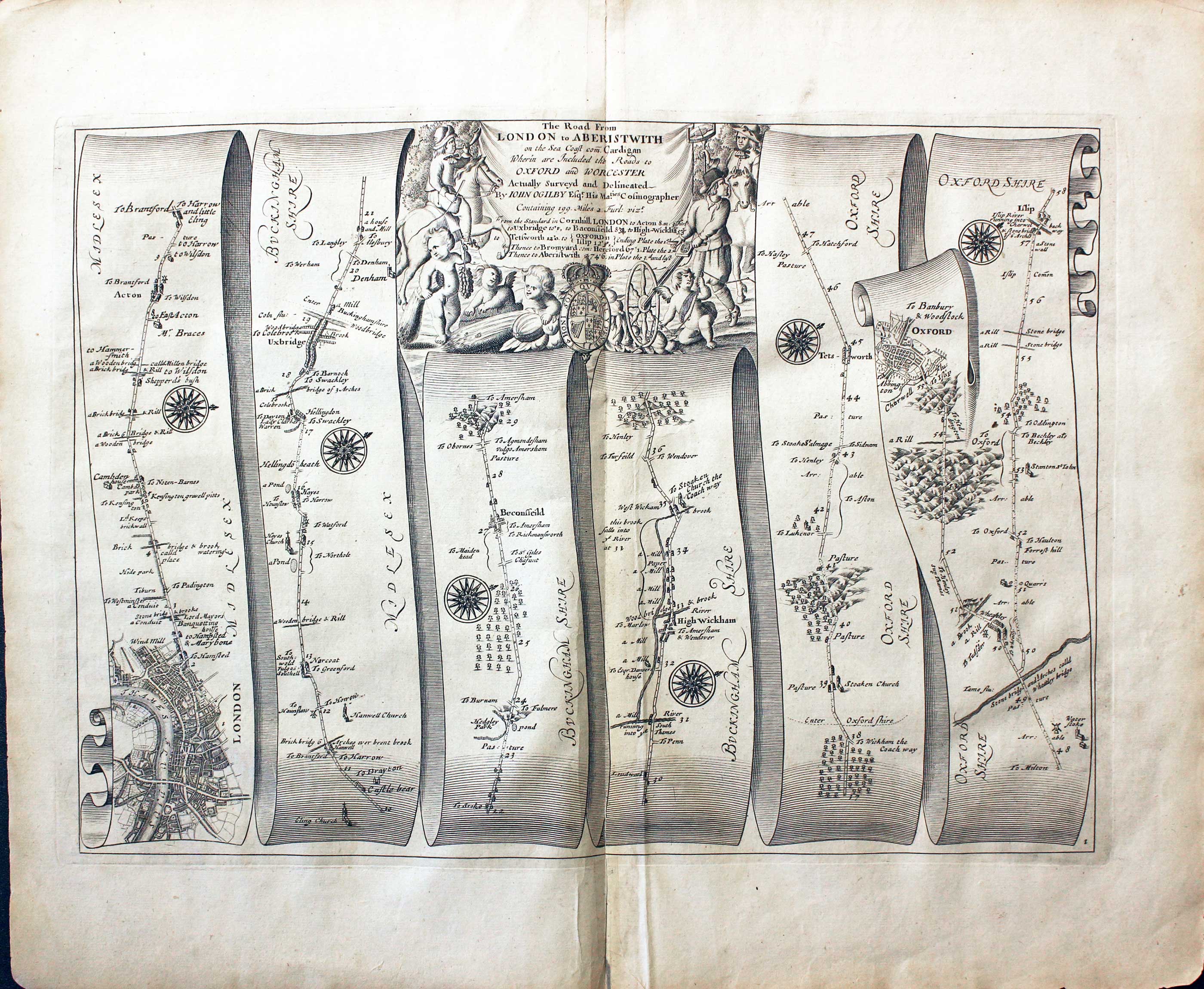 John Ogilby Plate 1 London to Islip 1675
