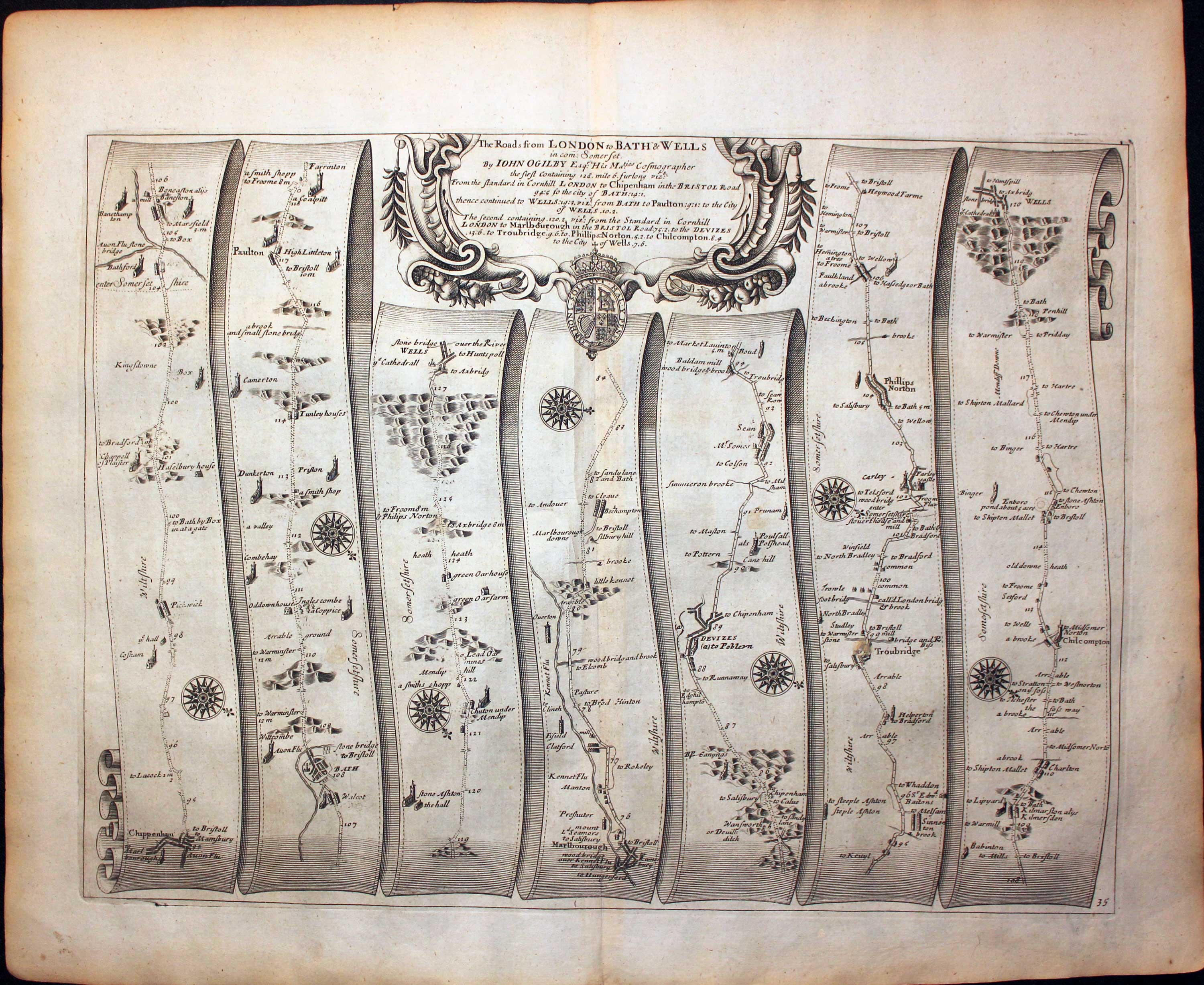 Plate 35 London to Bath and Wells John Ogilby Road Map 1675  Plate 35 London to Bath and Wells John Ogilby Road Map 1675