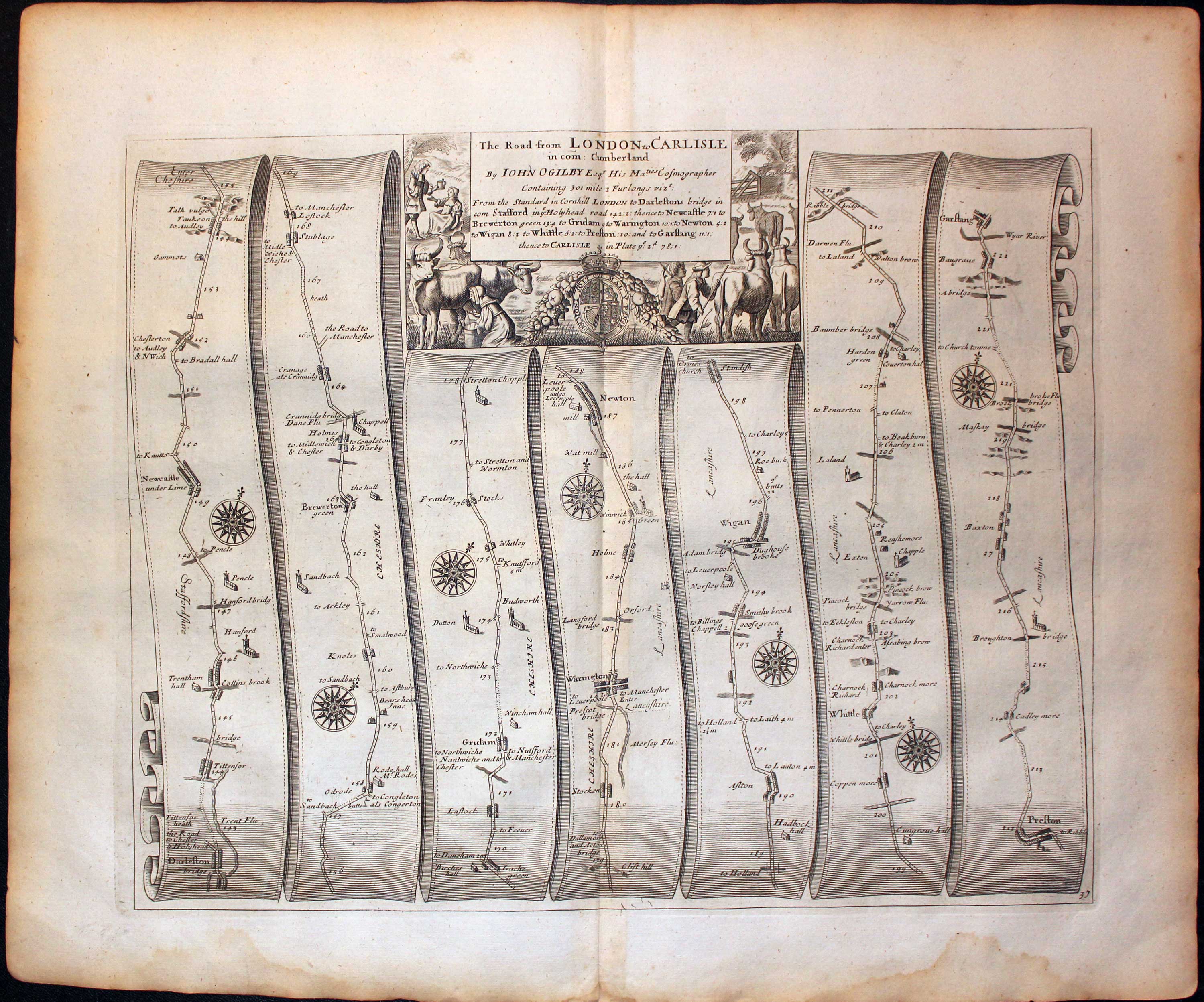 Plate 37 London to Carlisle John Ogilby Road Map 1675  Plate 37 London to Carlisle John Ogilby Road Map 1675