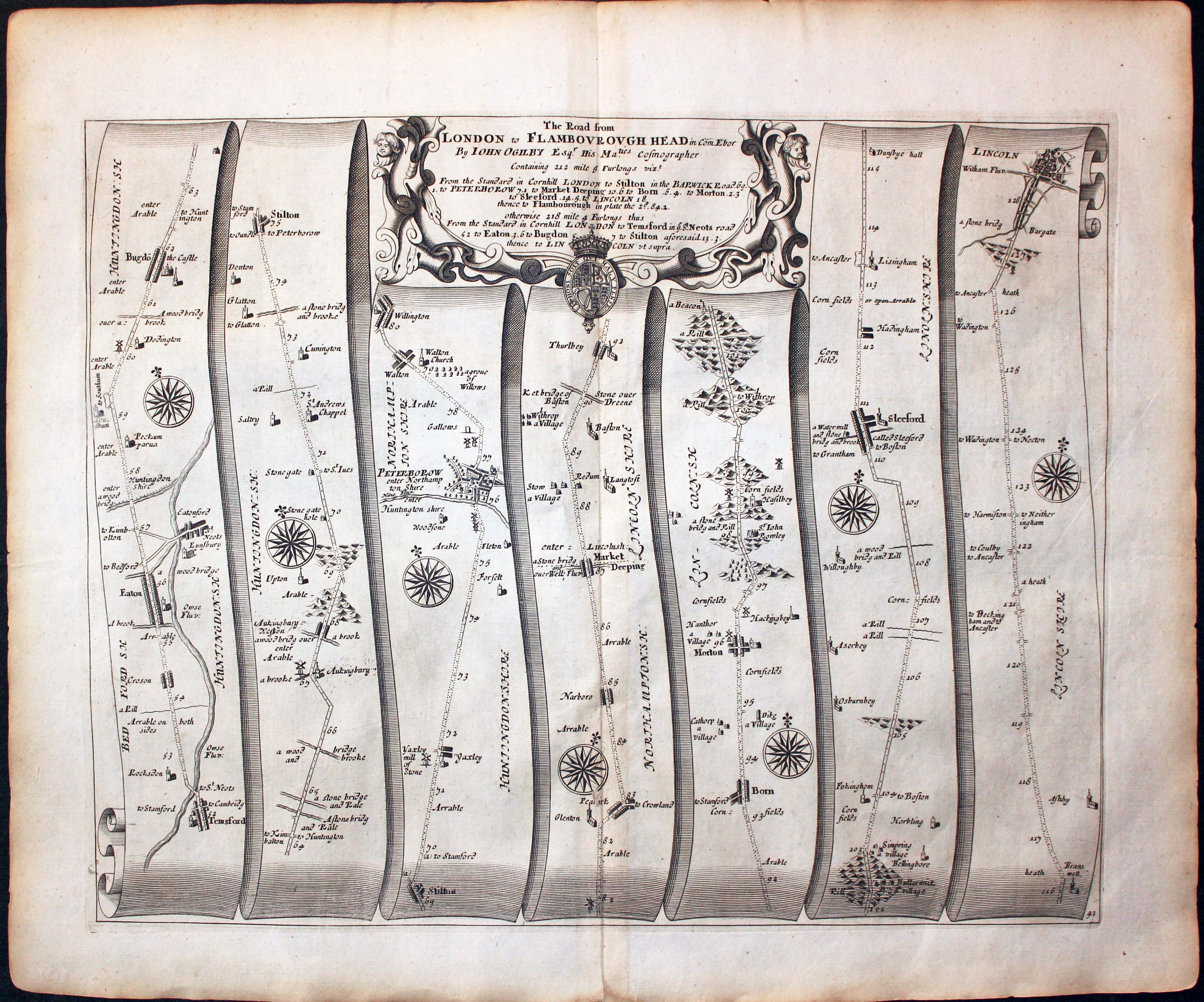 Plate 41 London to Flamborough Head John Ogilby Road Map 1675  Plate 41 London to Flamborough Head John Ogilby Road Map 1675