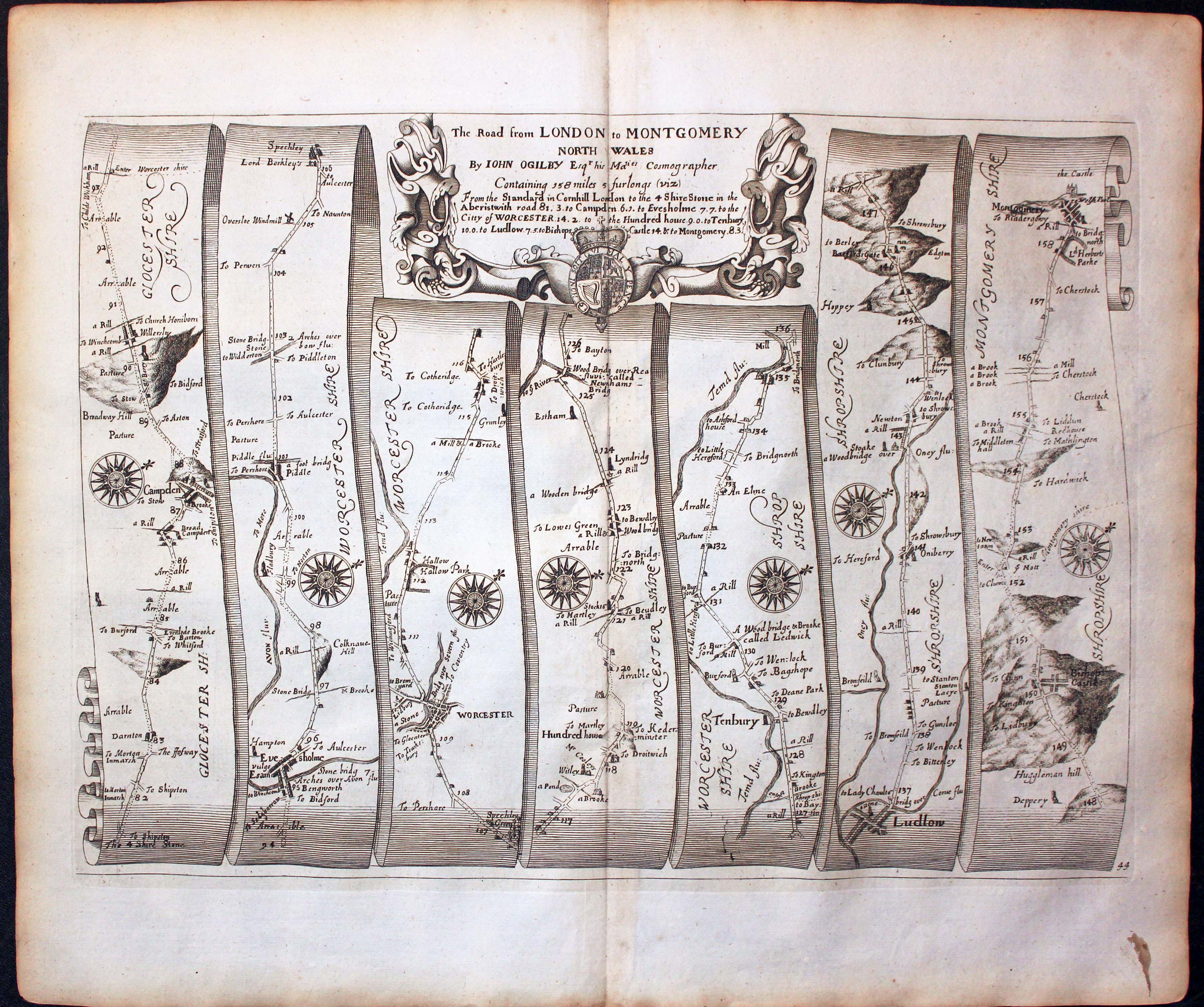 Plate 44 London to Montgomery John Ogilby Road Map 1675  Plate 44 London to Montgomery John Ogilby Road Map 1675