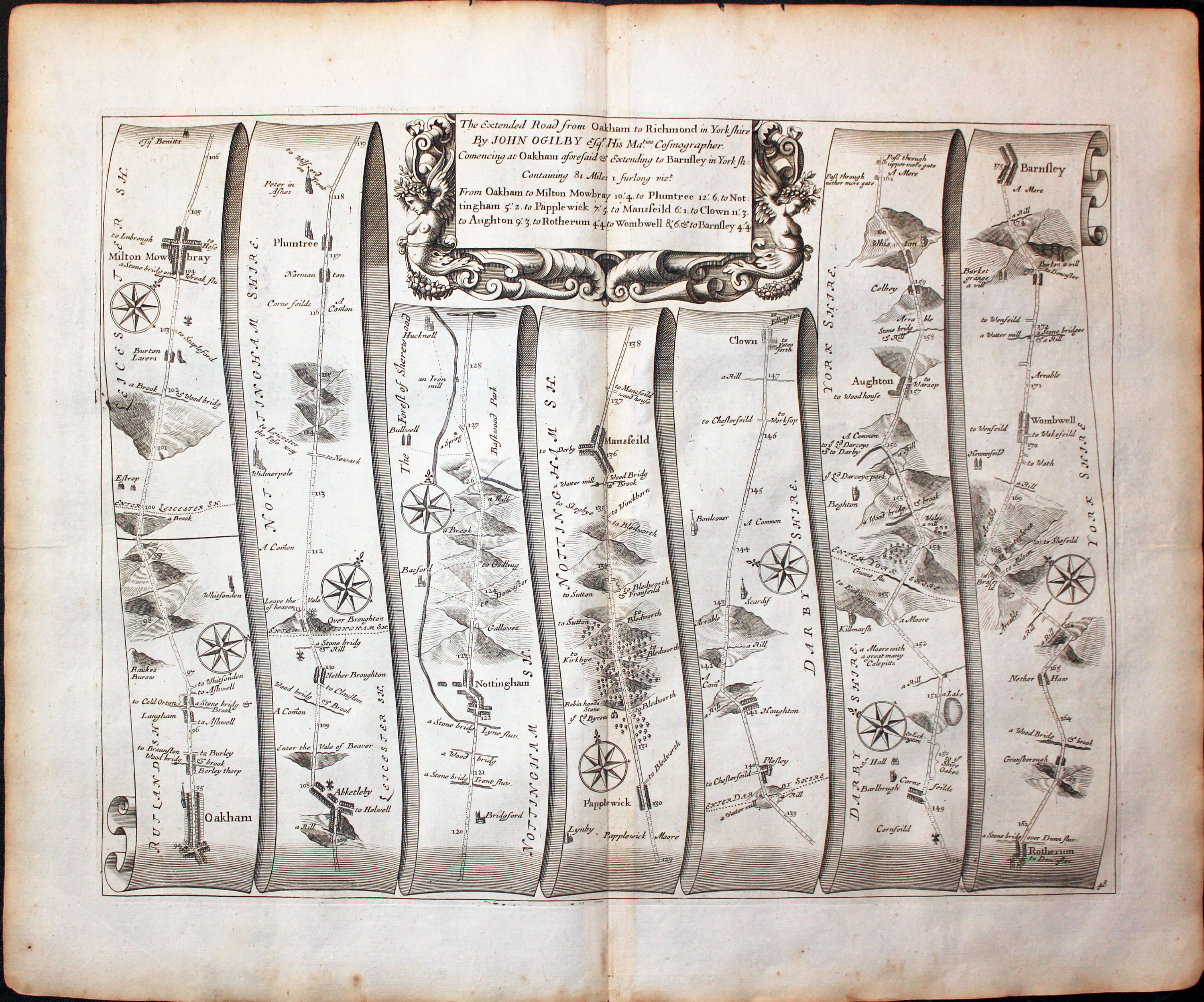 Plate 48 Oakham to Banrsley John Ogilby Road Map 1675  Plate 48 Oakham to Banrsley John Ogilby Road Map 1675