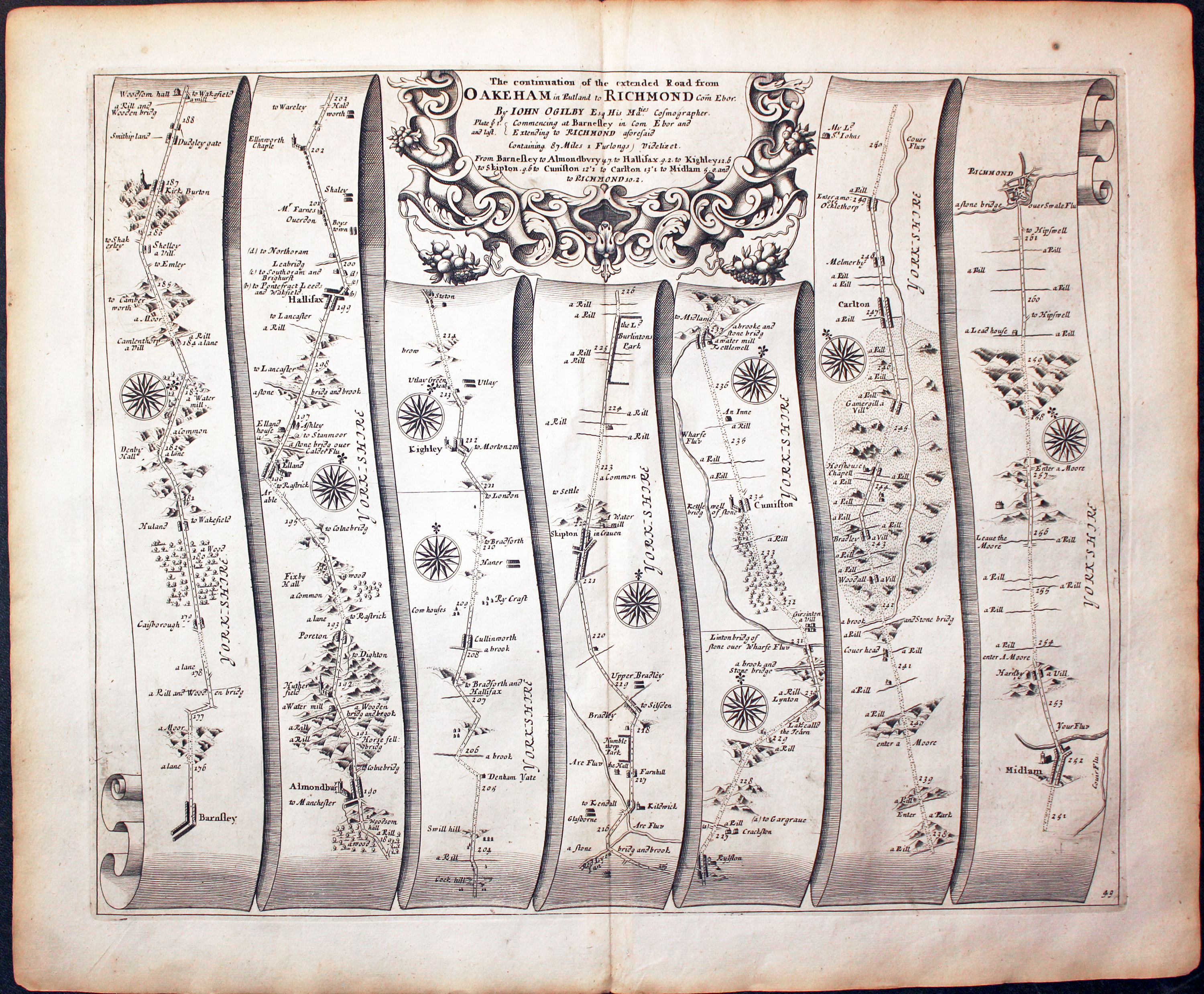 Plate 49 Oakham to Banrsley John Ogilby Road Map 1675  Plate 49 Oakham to Banrsley John Ogilby Road Map 1675