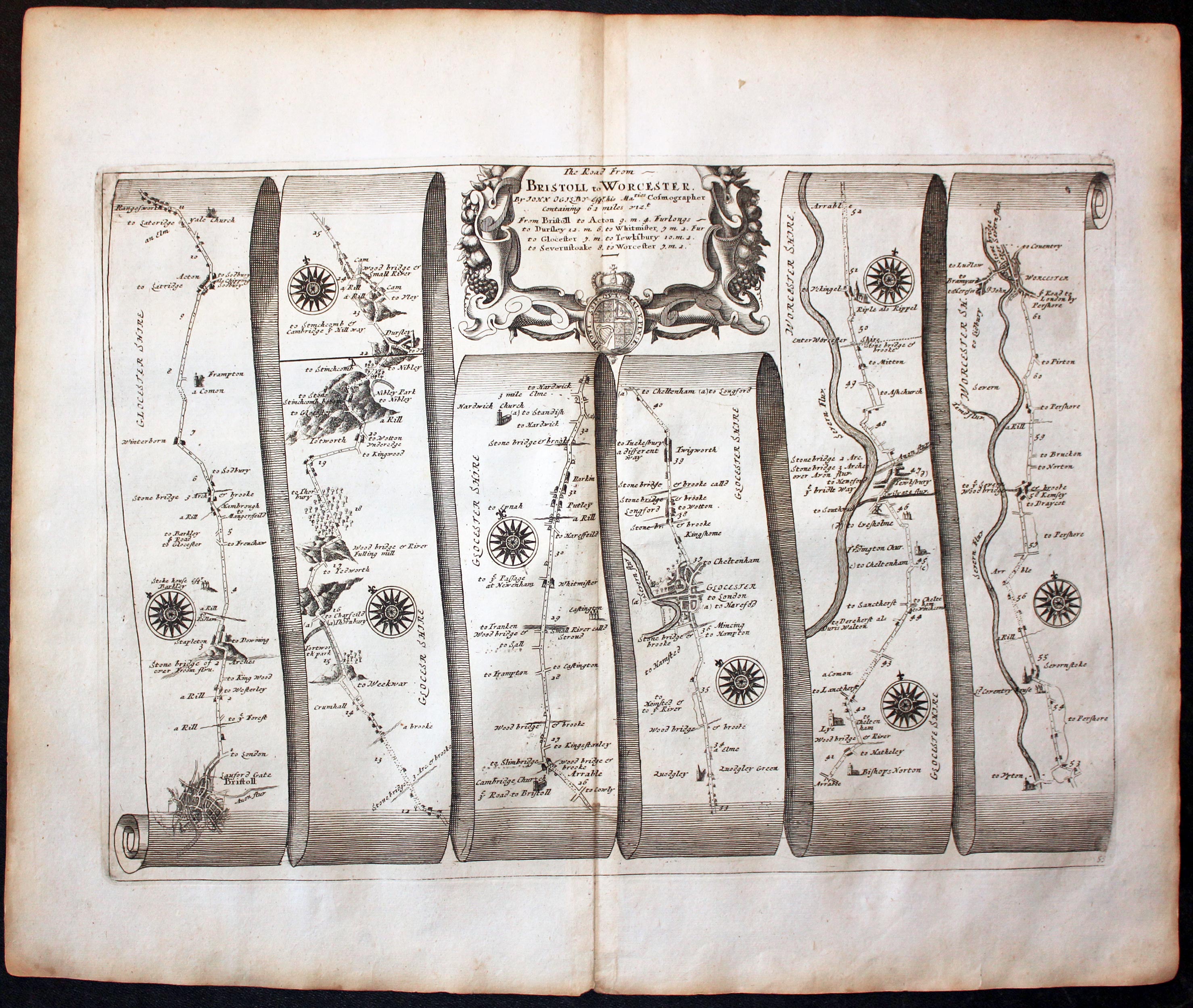 Plate 59 Bristol to Worcester John Ogilby Road Map 1675  Plate 59 Bristol to Worcester John Ogilby Road Map 1675