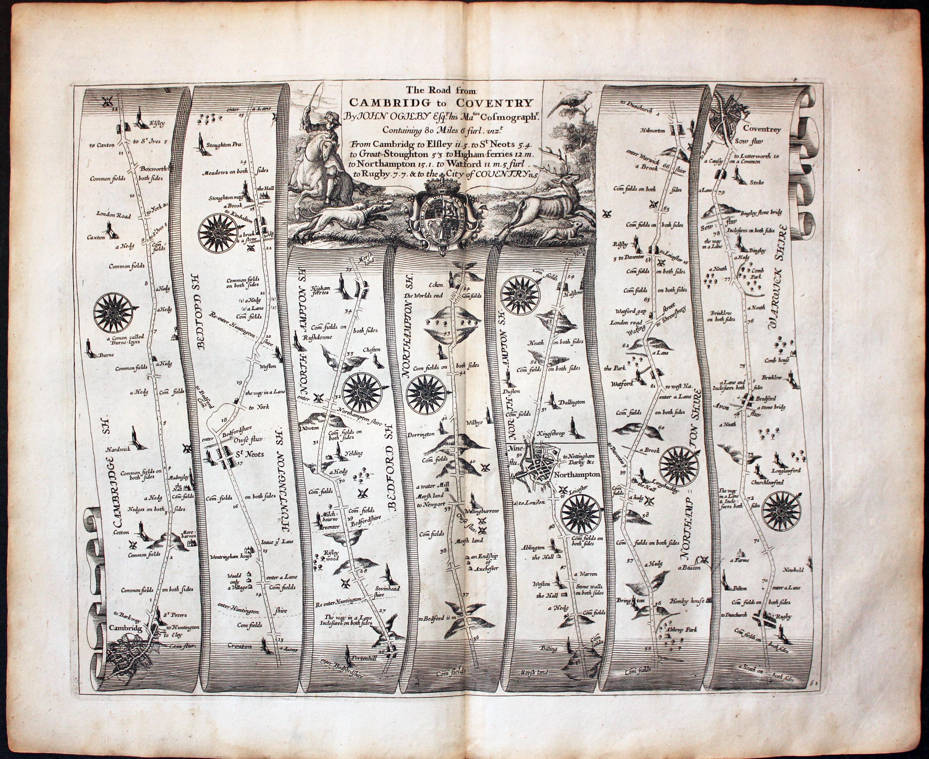 Plate 61 Cambridge to Coventry John Ogilby Road Map 1675  Plate 61 Cambridge to Coventry John Ogilby Road Map 1675