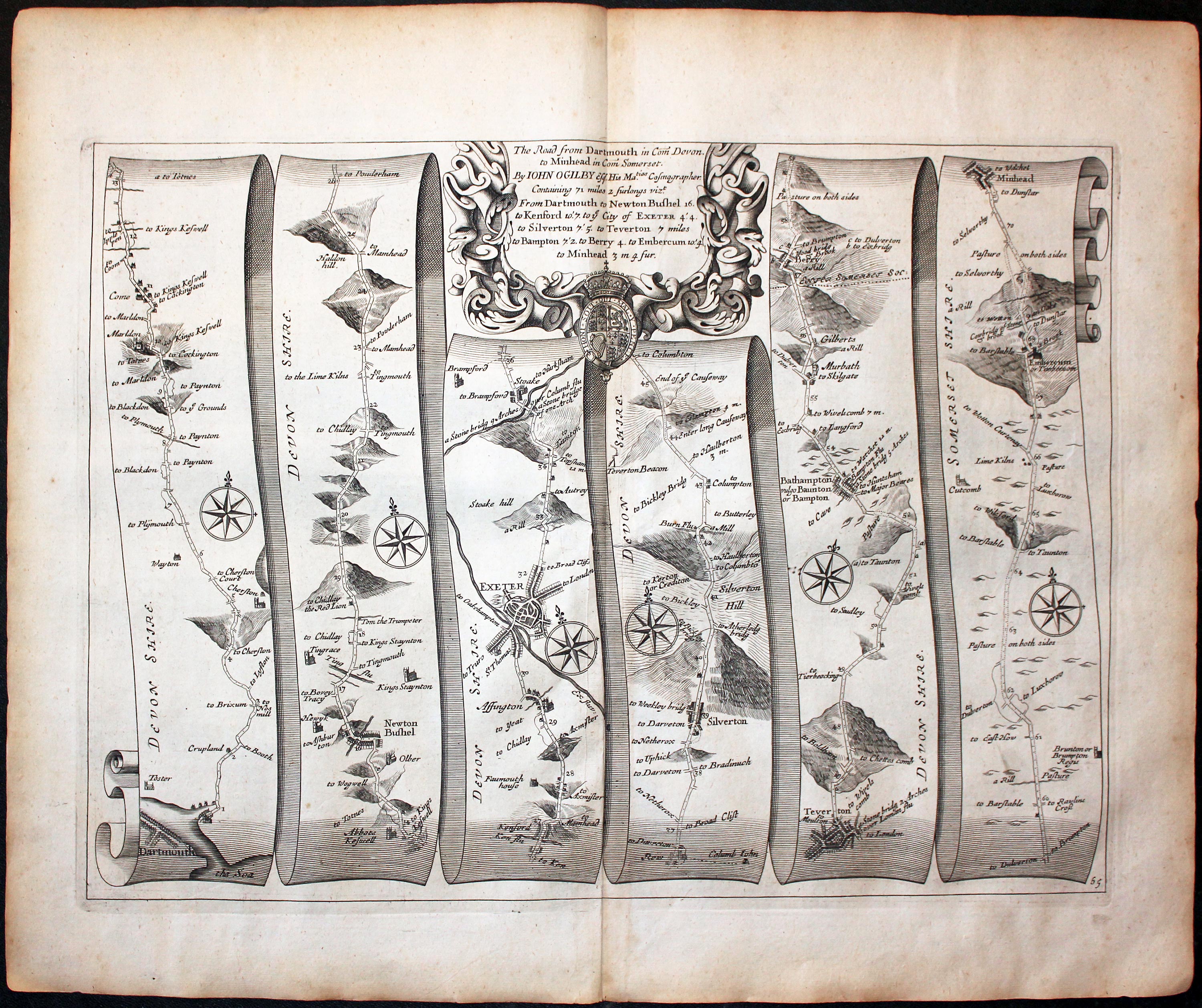 Plate 65 Darmouth toMinehead John Ogilby Road Map 1675  Plate 65 Darmouth toMinehead John Ogilby Road Map 1675