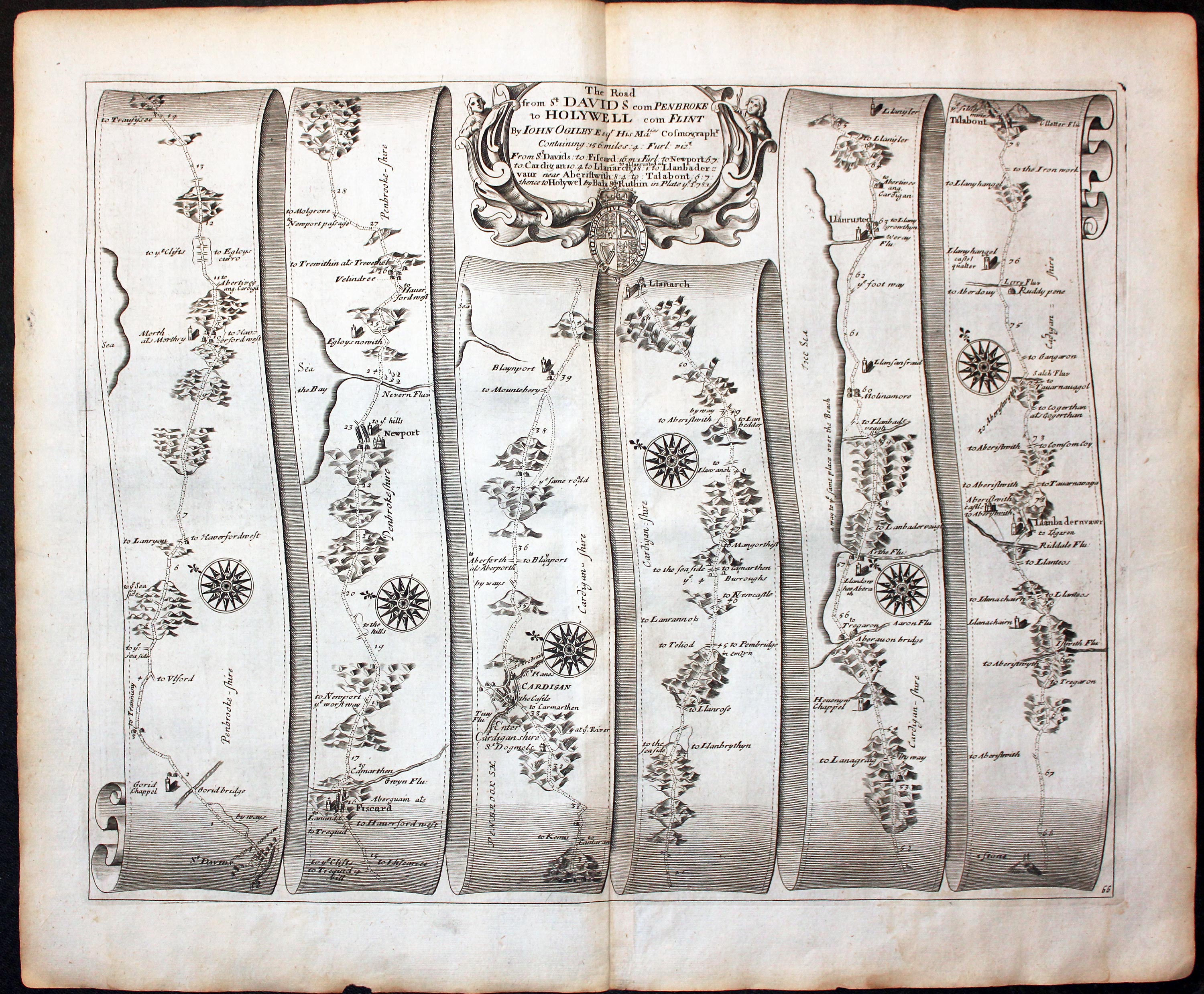 Plate 66 Chester to Cardiff John Ogilby Road Map 1675  Plate 66 Chester to Cardiff John Ogilby Road Map 1675
